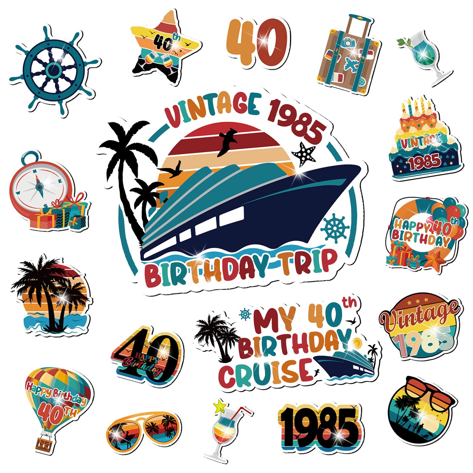 40th Birthday Cruise Door Magnets Decorations, Summer Holiday Happy 40th Birthday Cruise Ship Door Decor Magnetic for Vintage 19