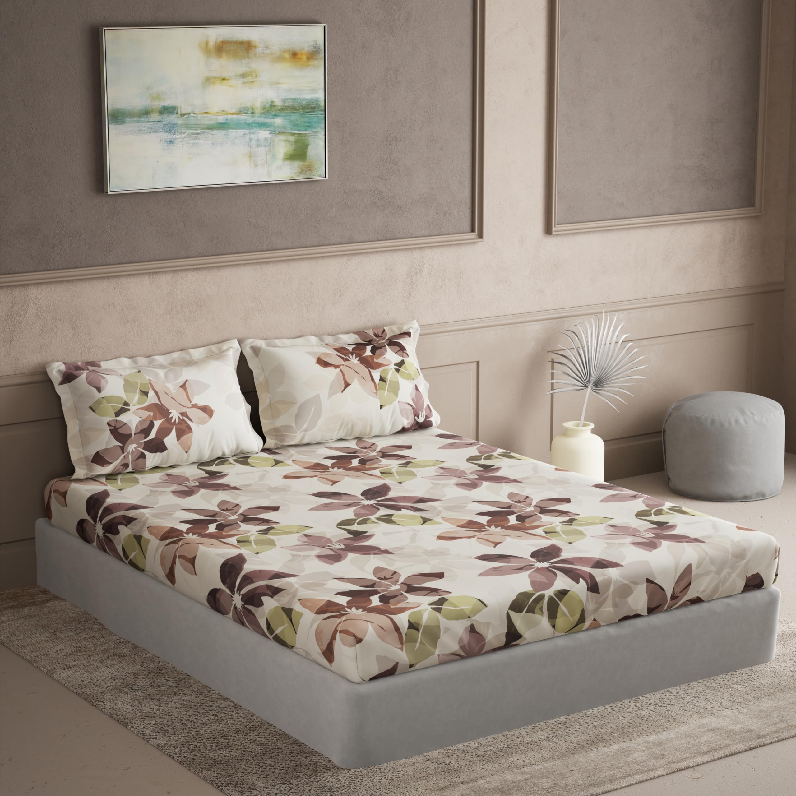 DDECOR  100% Cotton 180 TC King Bedsheet with 2 Pillow Covers  Brown
