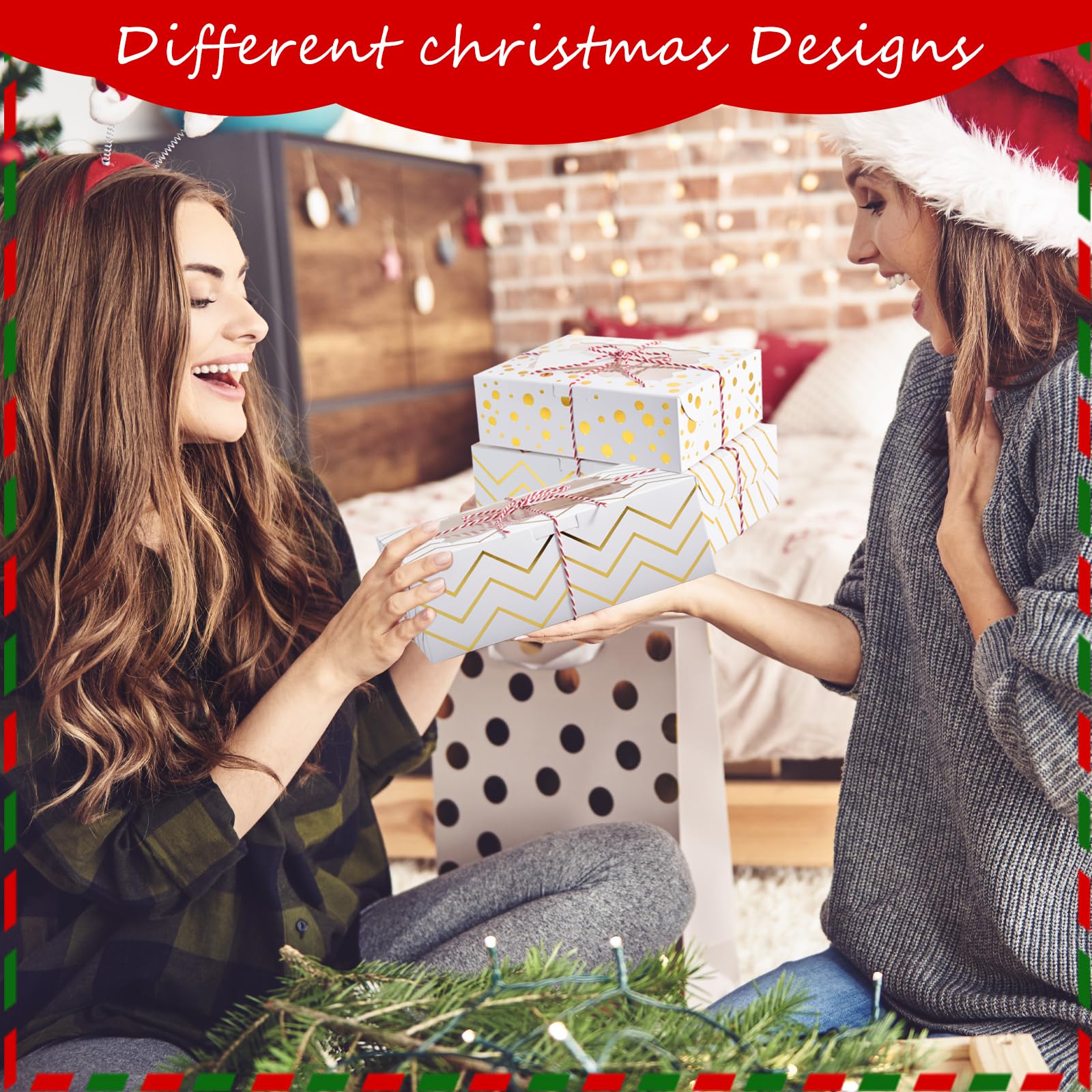 KPOSIYA 12pcs Christmas Cookie Boxes for Gift Giving, 8x6x2.5in White Bakery Boxes with Window for Treat and Pastry,Holiday Smal