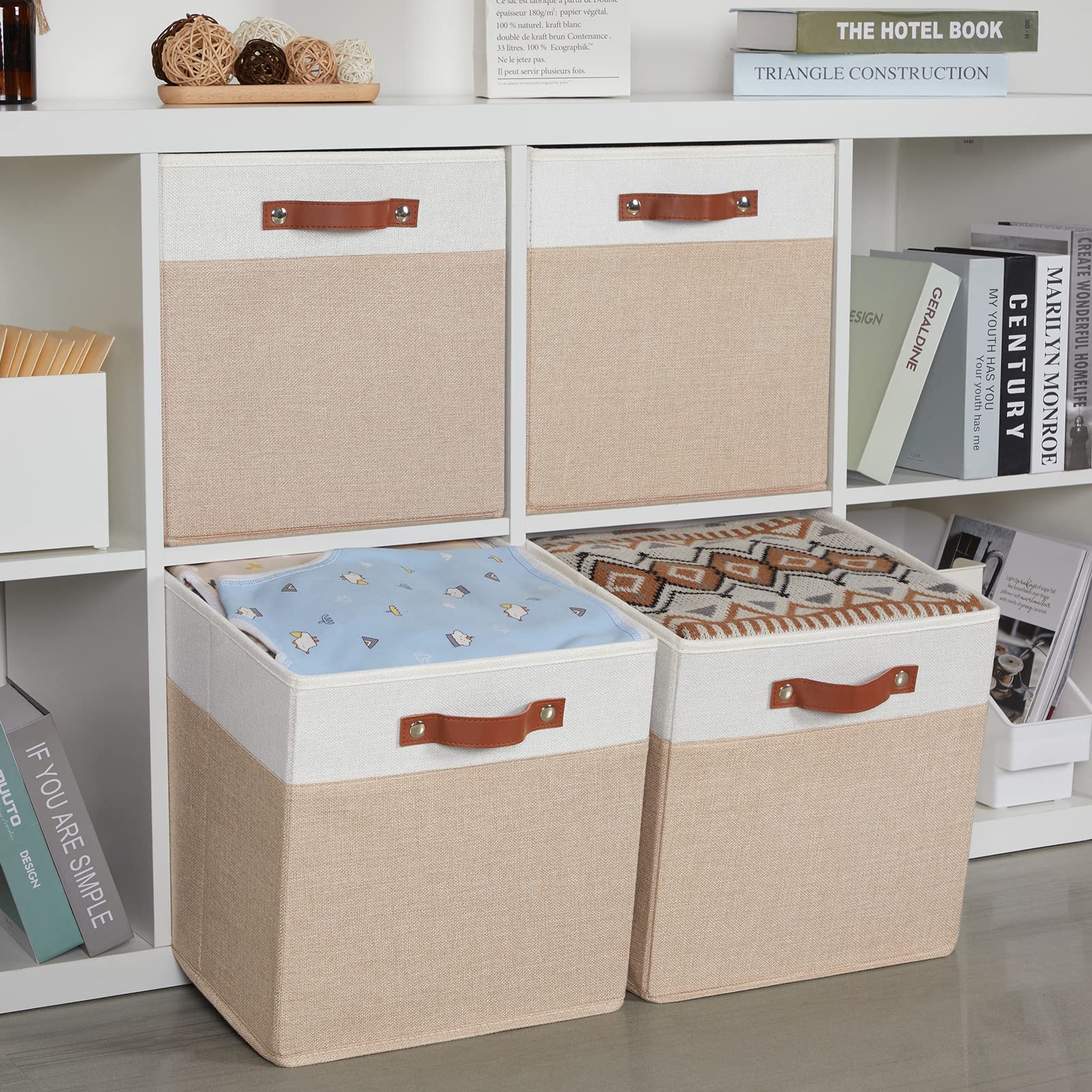 Hnzige Fabric Baskets For Organizing 13X13 Storage Cubes, Set Of 4 Fabric Foldable Canvas Storage Bins For Shelves, Cloth Storag