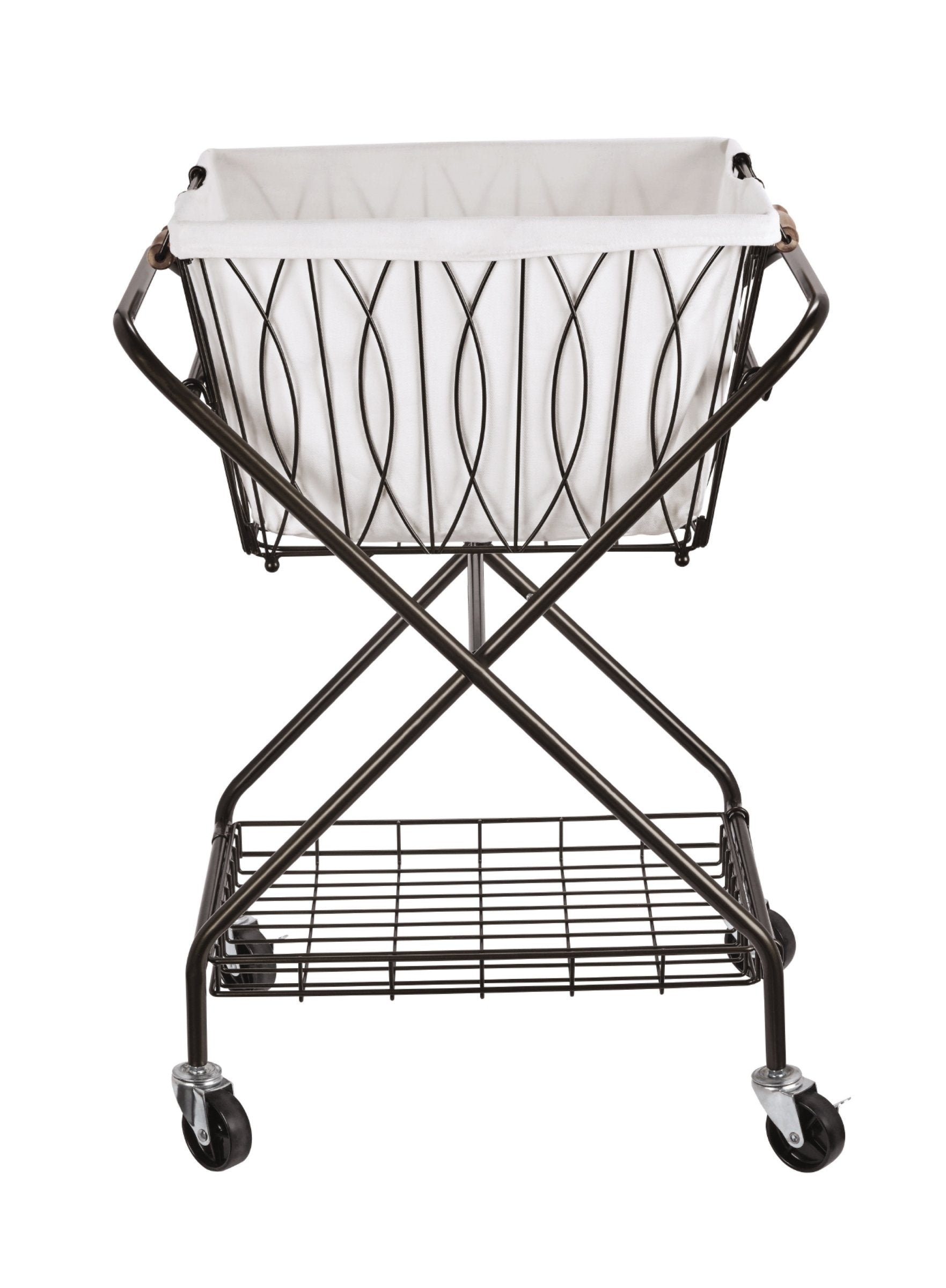 Artesa Verona Collapsible Metal Laundry Cart With Removable Basket & Canvas Bag, 20.5 L X 16.2 W X 13 H, Antique Black