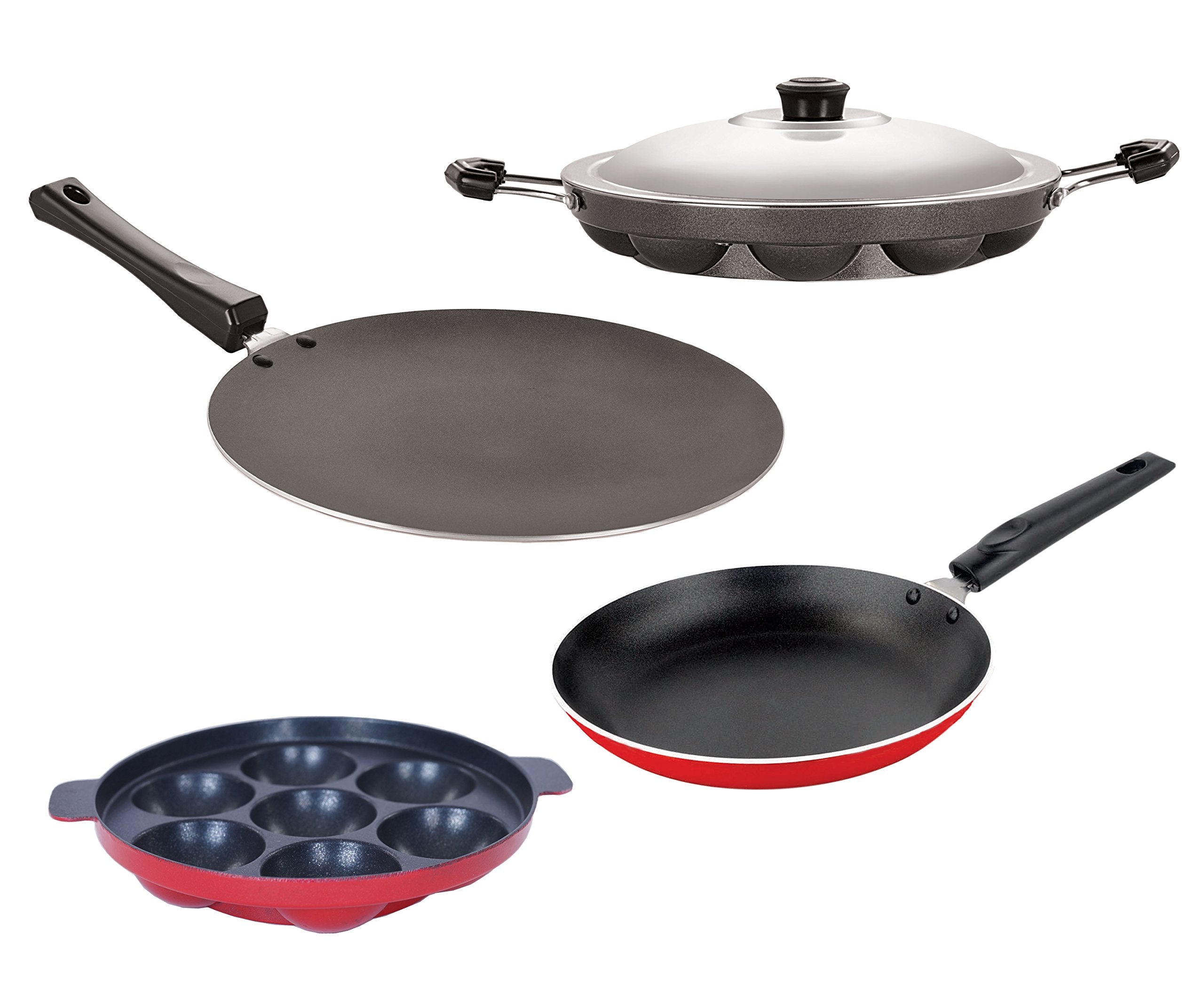 Nirlon Scratch Resistance 4 Piece NonStick Aluminium Kitchen Cooking Combo Essential Item Set Ofer, Ct12_Tp_Ap(7)_Ap(12)