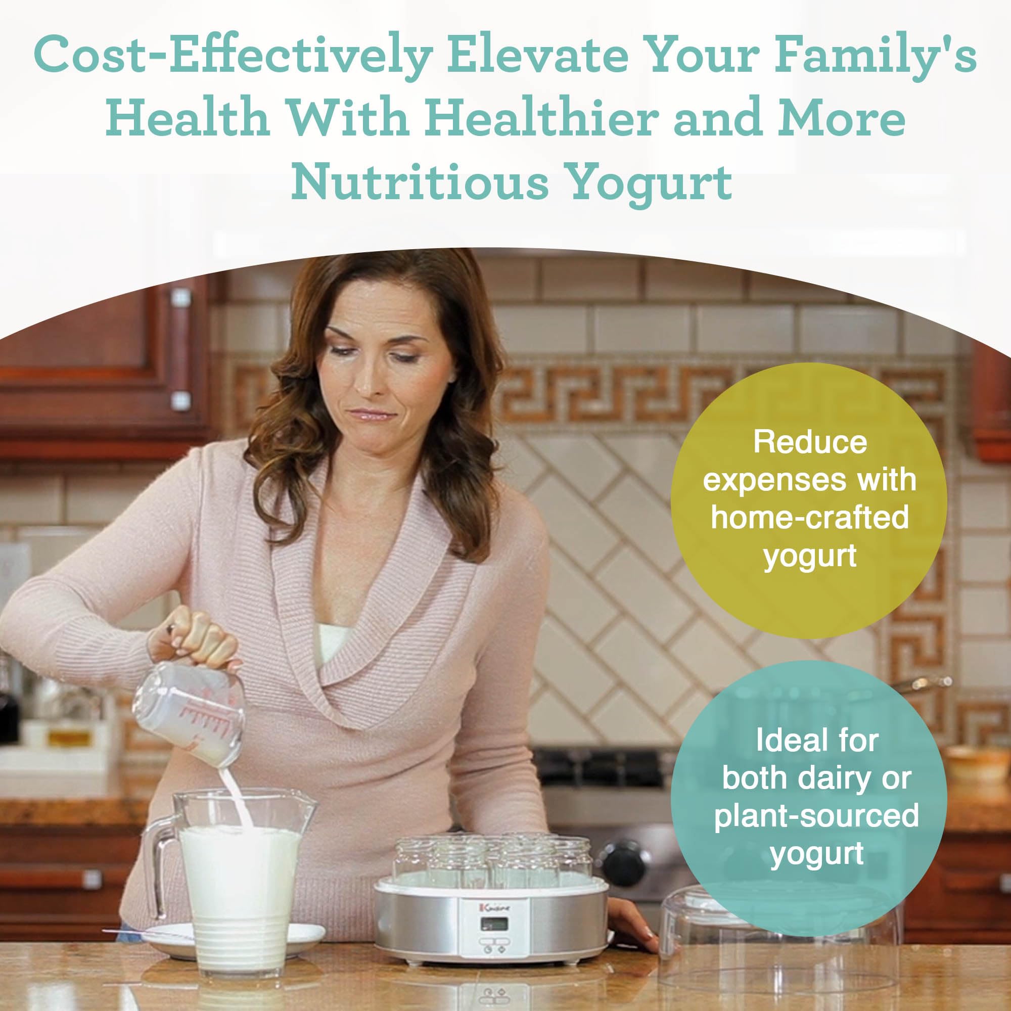 Euro Cuisine Yogurt Maker - YMX650 Automatic Digital Yogurt Maker Machine with Set Temperature - Includes 7-6 oz. Reusable Glass Jars and 7 Rotary Date Setting Lids for Instant Storage