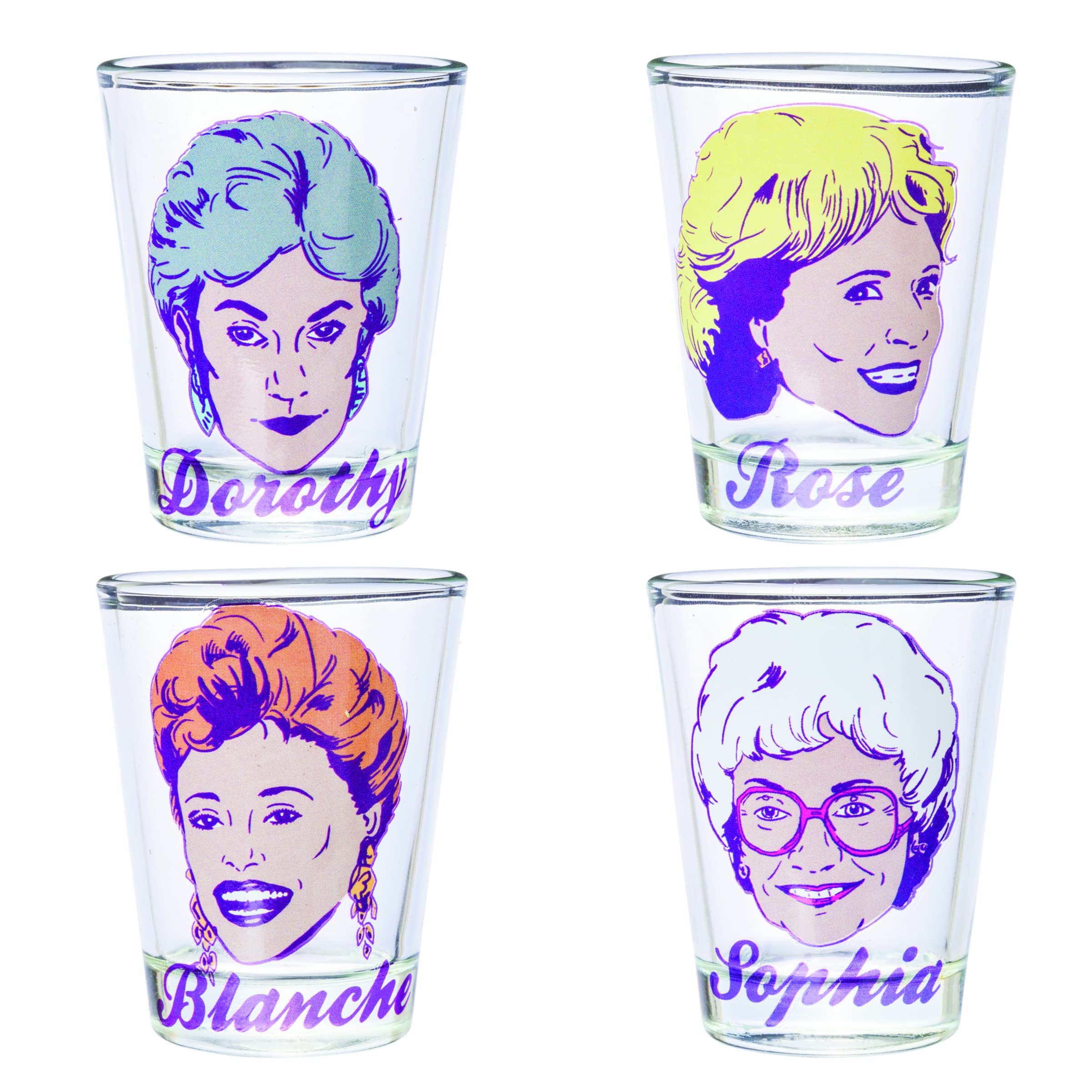 Silver Buffalo Golden Girls Four Characters 4Pc Mini Glass Set, 1.5 Ounces