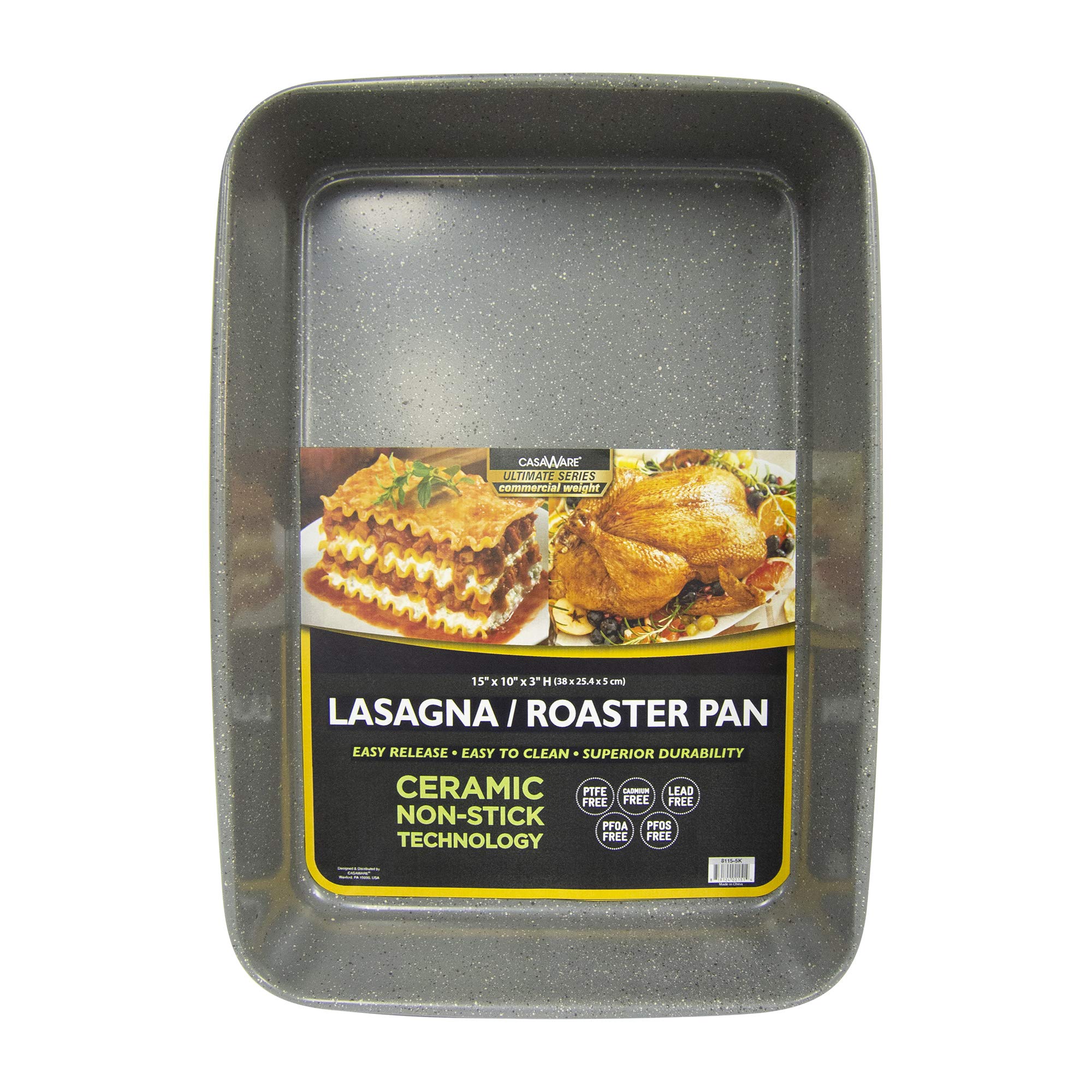 Casaware 15 X 10 X 3-Inch Ultimate Series Commercial Weight Ceramic Coated Non-Stick Lasagna/Roasting Pan (Silver Granite)