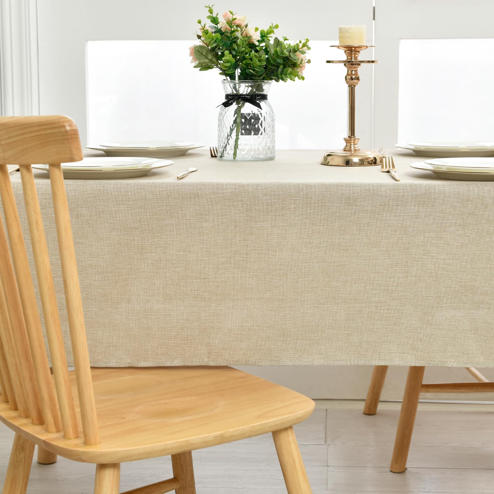 Hiasan Faux Linen Rectangle Tablecloth - Wrinkle And Stain Resistant Washable Table Cloth For Kitchen Dining Room Holiday Table
