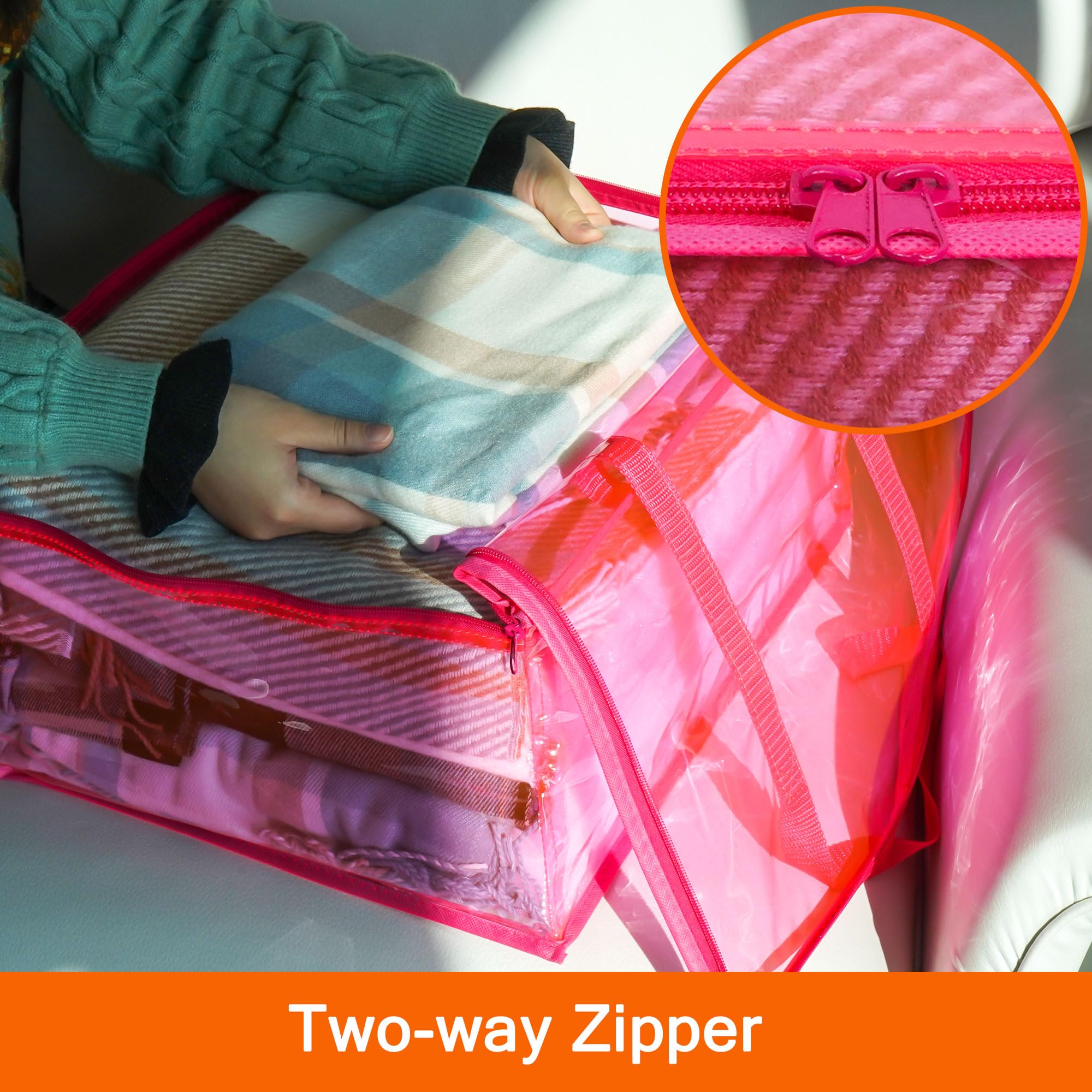 Vieshful Pink 40L Clear Clothes Storage Bag with Zipper 3 Pack Colorful Clothes Organizer Vinyl Storage Bag for Comforter, Blank