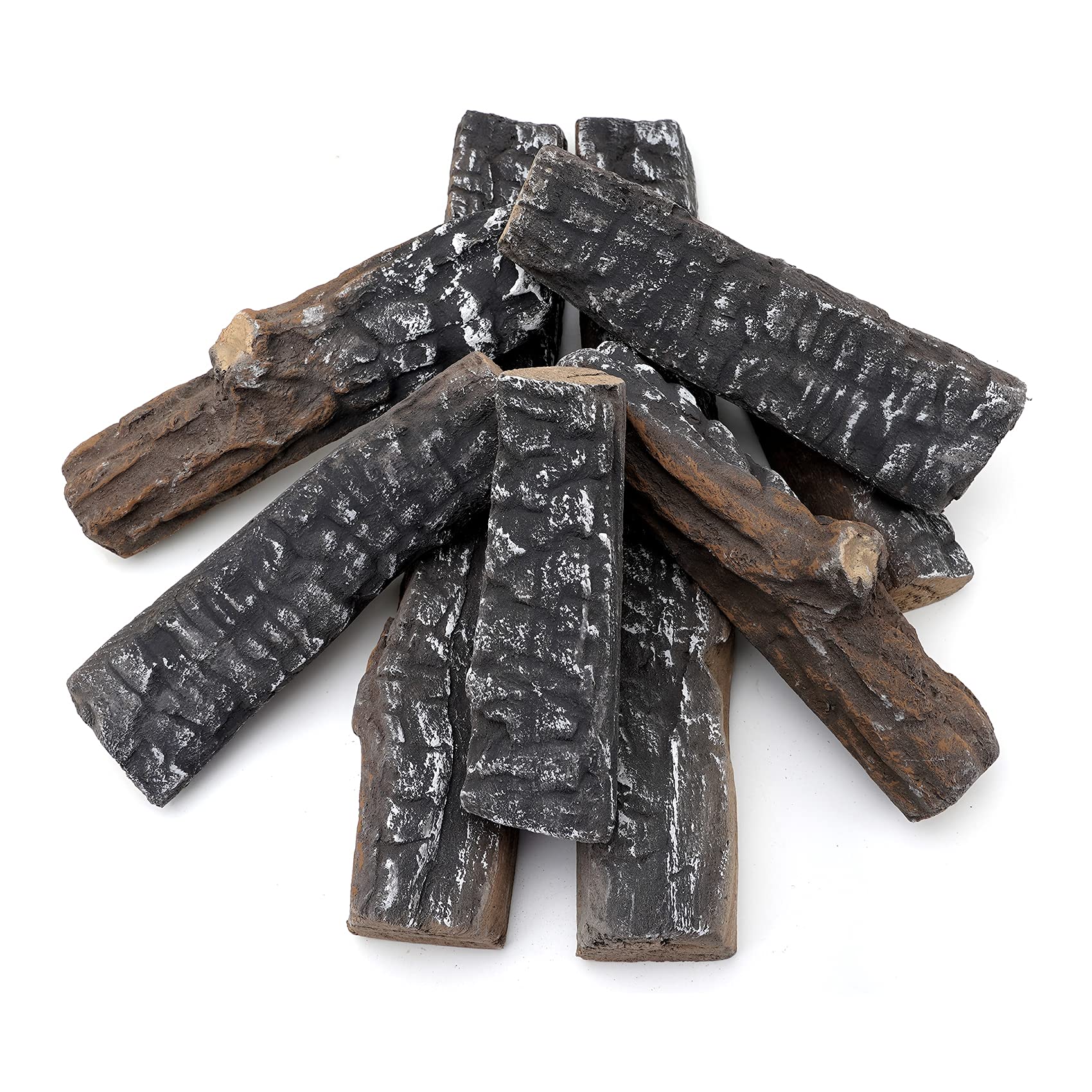 Skyflame 8 Small Piece Set Of Ceramic Wood Logs And Accessories For All Types Of Indoor Gas Inserts, Ventless & Vent Free, Propa