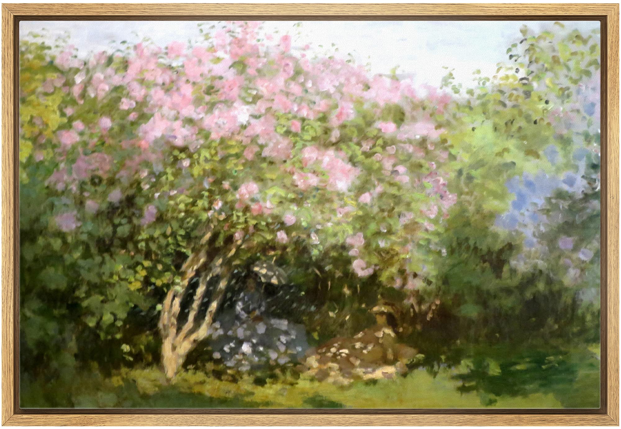 Wall26 - Lilacs In The Sun By Claude Monet Framed Canvas Print Wall Art Famous Oil Painting Reproduction - 16''X24'' Natural