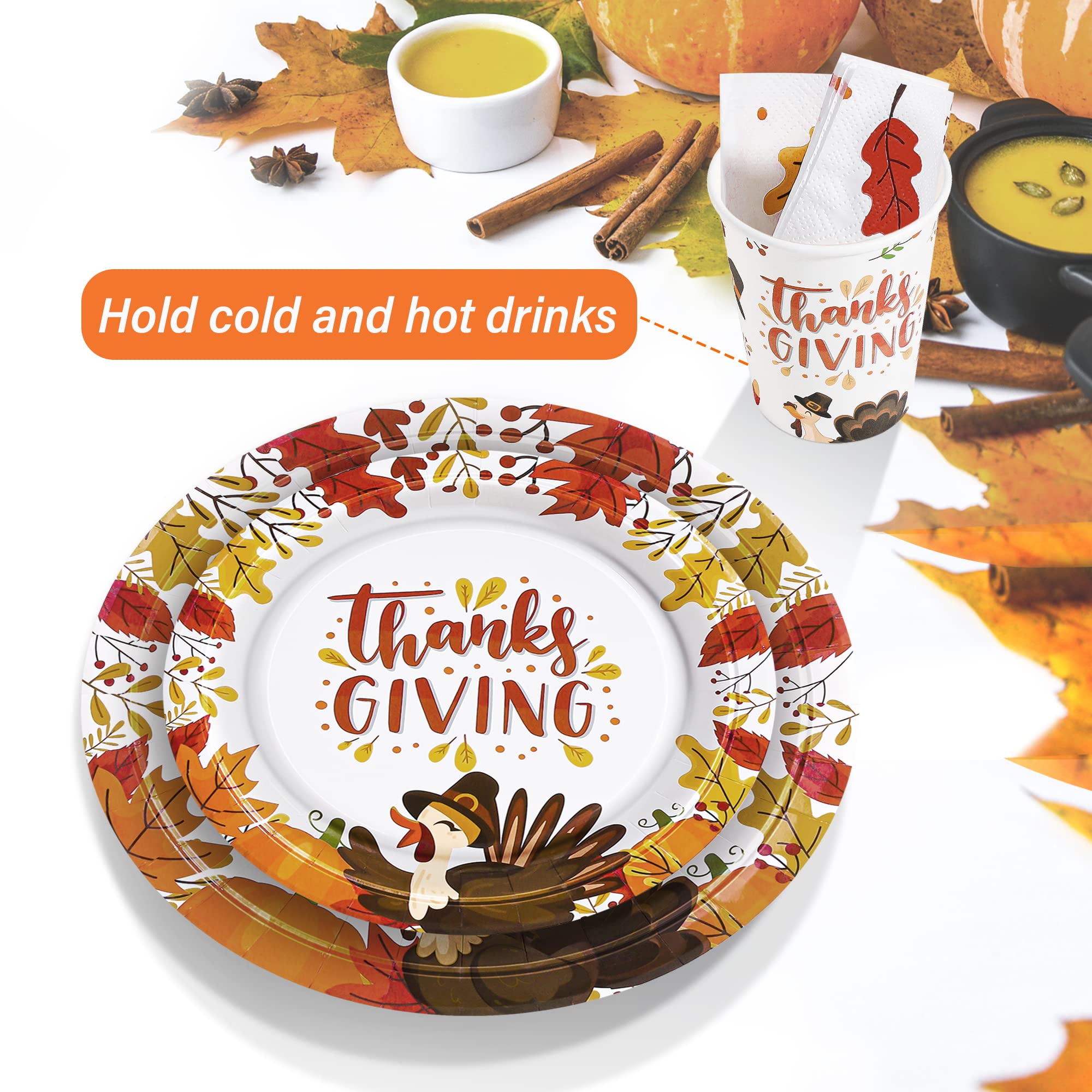QZYL 120 PCS Thanksgiving Paper Plates, Disposable Thanksgiving Plates and Cups Set, Heavy Duty Harvest Table Decorations, Fall