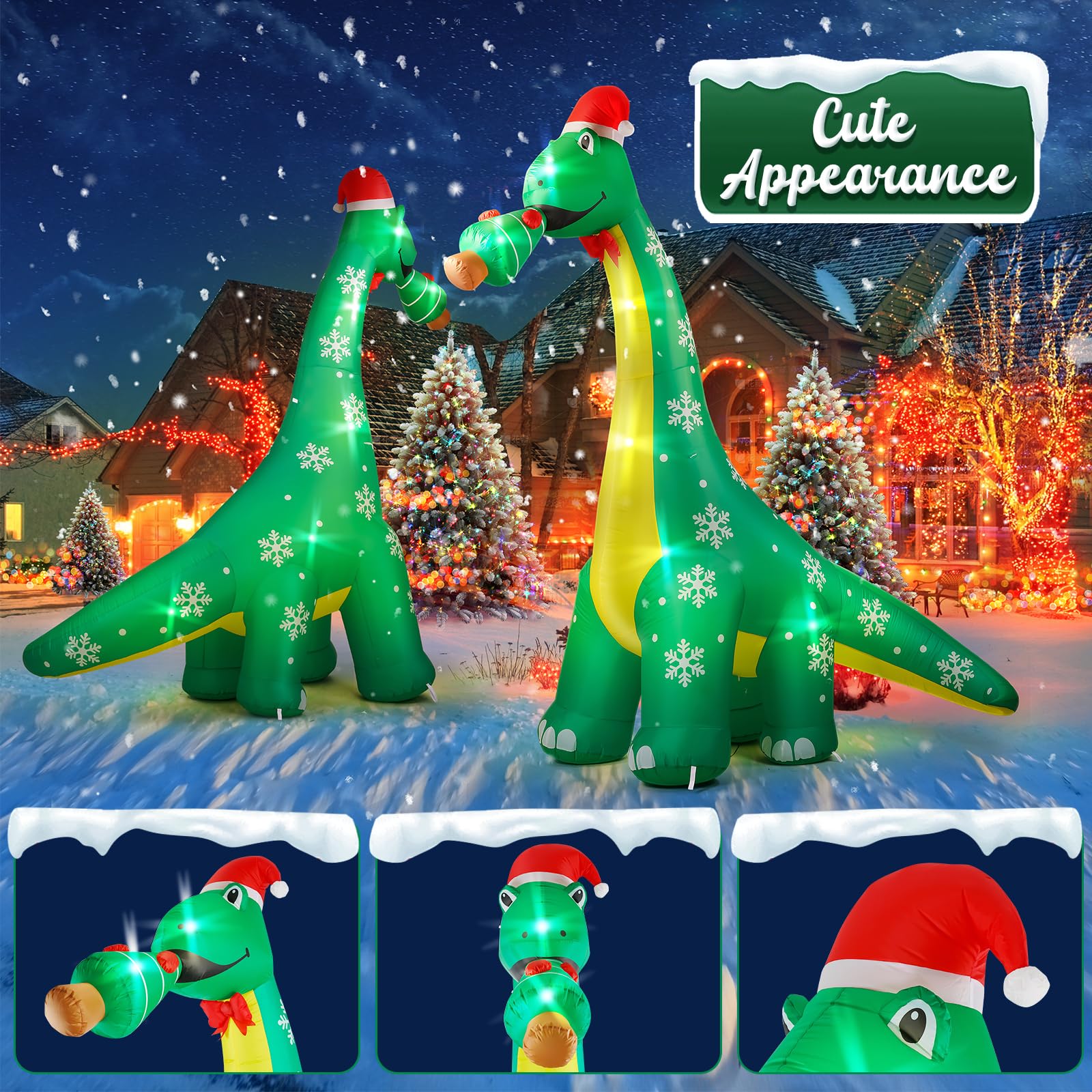 CACIRAL 10 FT Dinosaur Christmas Inflatable Outdoor Decoration, Lighted Dinosaur Christmas Blow Up with Xmas Hat and Tree, Xmas