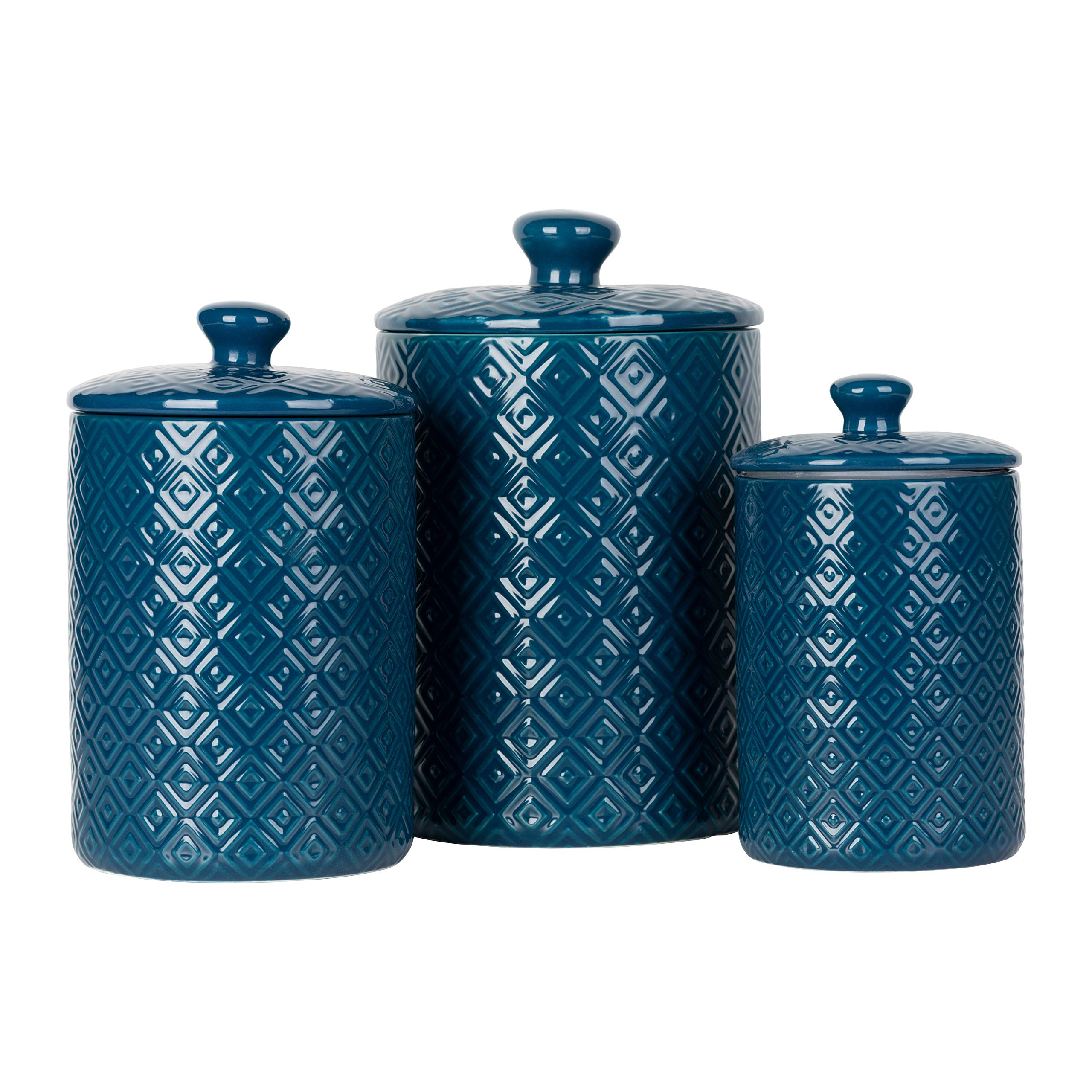 10 Strawberry Street Diamond Embossed Kitchen Canister Set, Set of 3, Diamond Blue