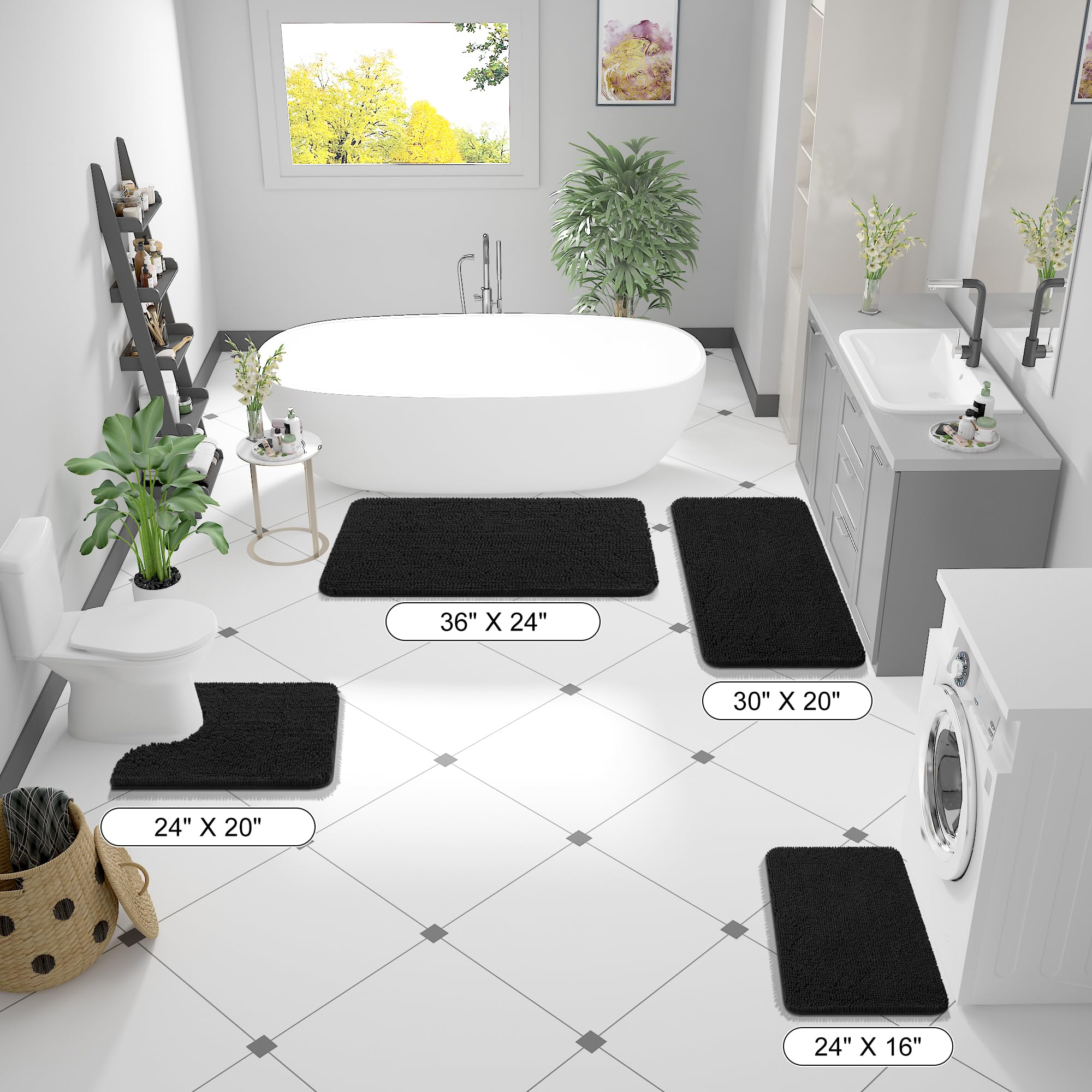 Olanly Bathroom Rugs 47X32, Extra Soft Absorbent Chenille Bath Rugs, Rubber Backing Quick Dry, Machine Washable Bath Mats For Ba