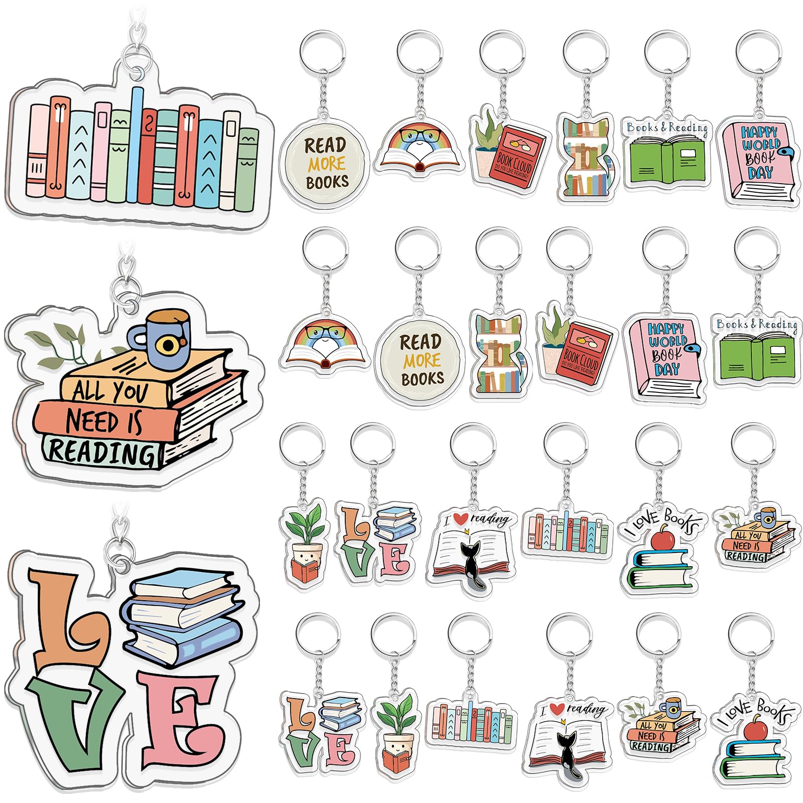 Equsion 24 Pcs Book Lovers Gifts Funny Book Keychain Bookish Party Favor Accessories, Birthday Gifts for Women (Stylish)