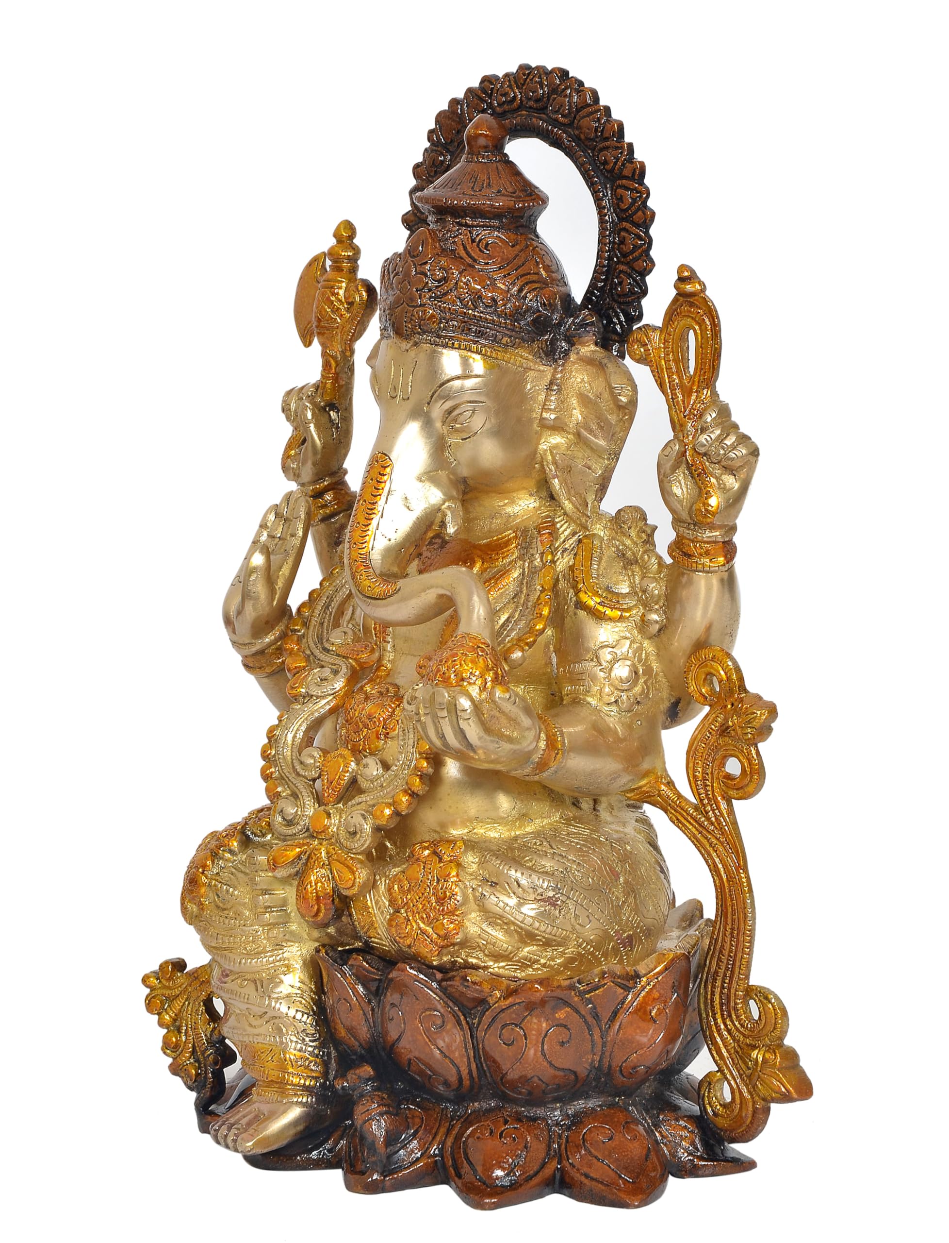 Aona Brass Ganesha Ganesh Statue Idol Murti For Mandir Temple, Height : 13 Inch