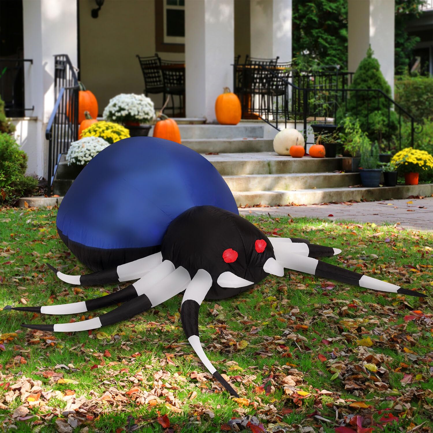 Haunted Hill Farm 6-ft. Wide Spider Blow Up with Disco Lights, Halloween Outdoor Decorations for Patio and Yard, Giant Spooky In