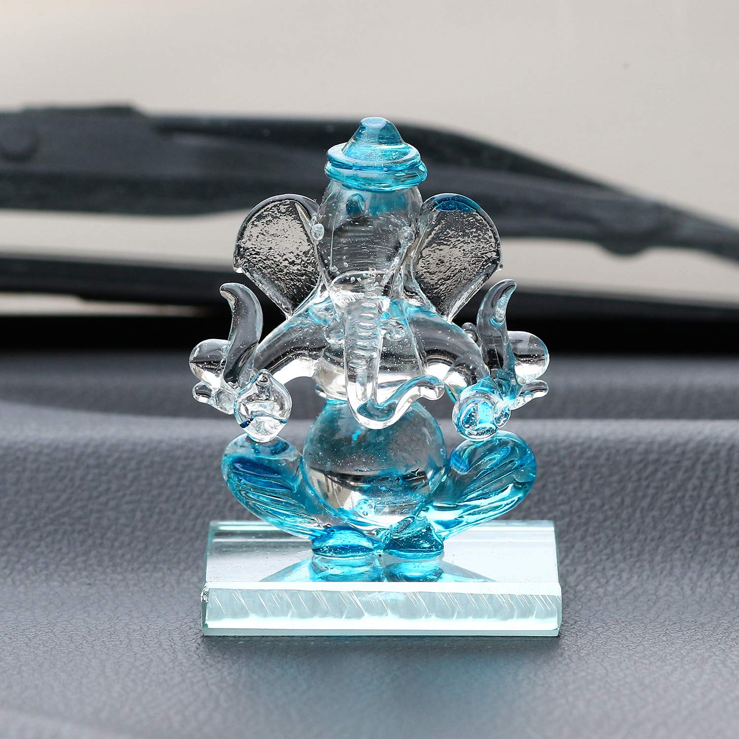 Ecraftindia Skyblue And Transparent Double Sided Crystal Car Ganesha Showpiece