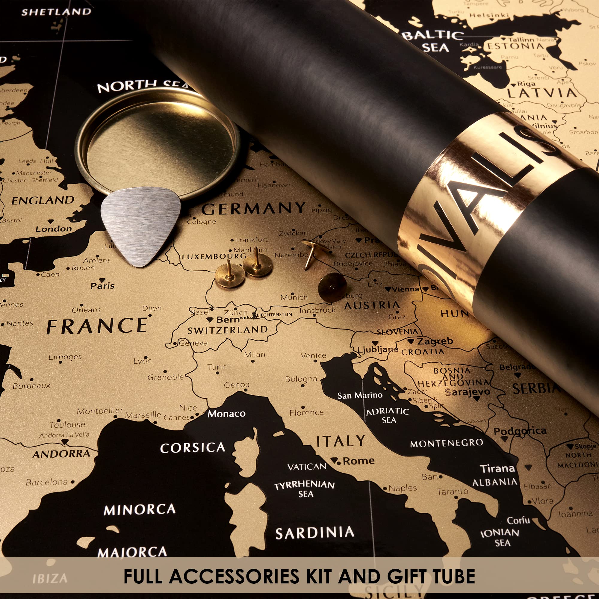 Detailed Scratch Off Map Of The Europe - Easy To Frame 24 X 16 European Travel Map Poster With Cities - Large Black And Gold Pus