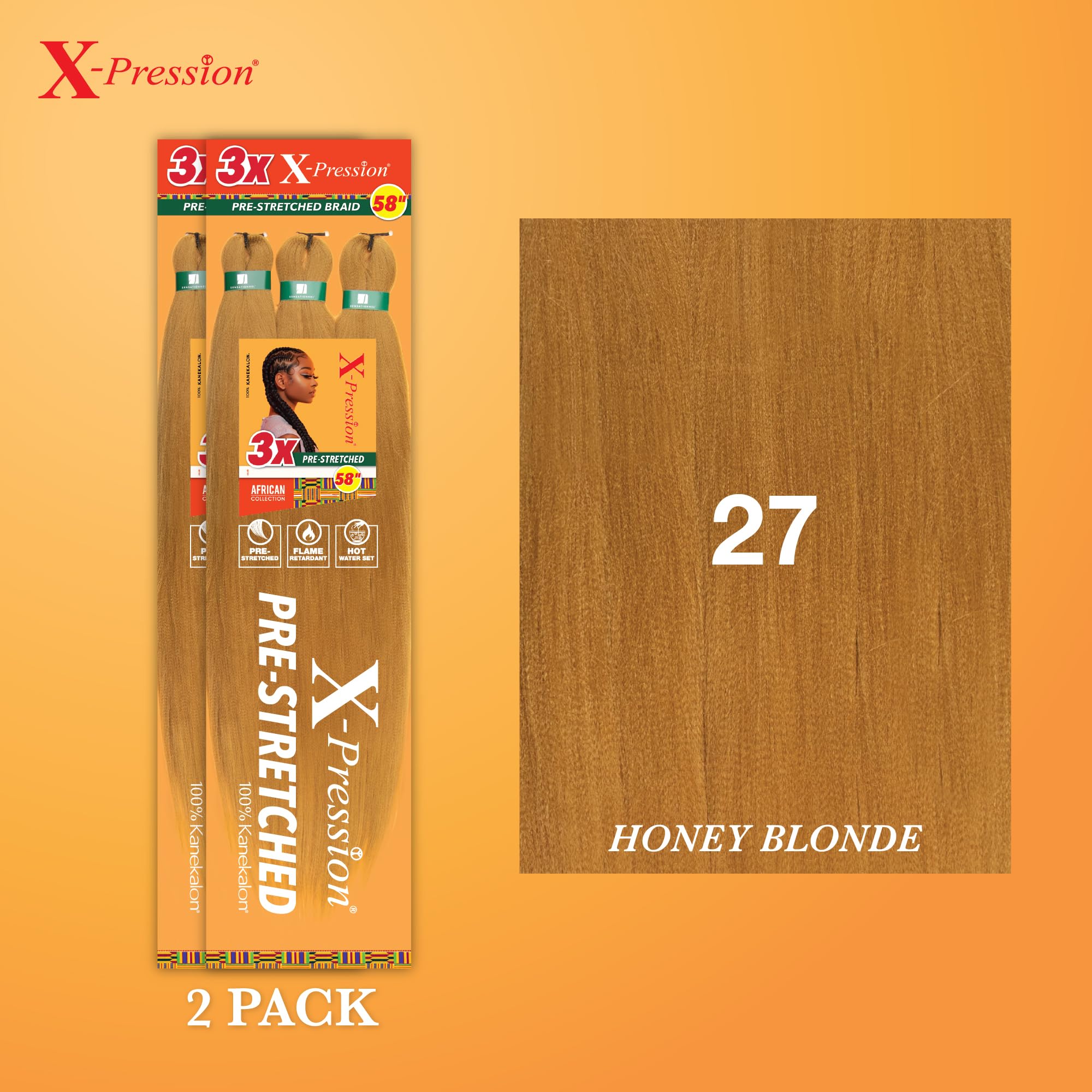 Sensationnel Xpression Prestretched Braiding Hair - Kanekalon Flame Retardant Smooth Yaki Braid Hair Extension 3X 58 Inch (2 Pac