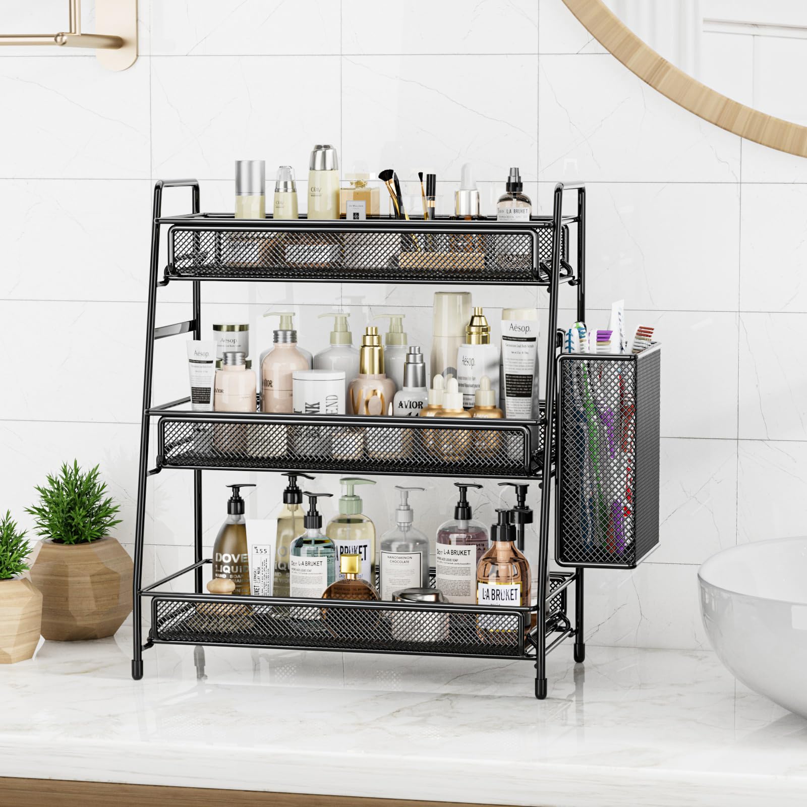 Eknitey Bathroom Countertop Organizer Shelf - 3 Tier Counter Spice Rack Metal Makeup Rack Small Coffee Station Organizer For Sin