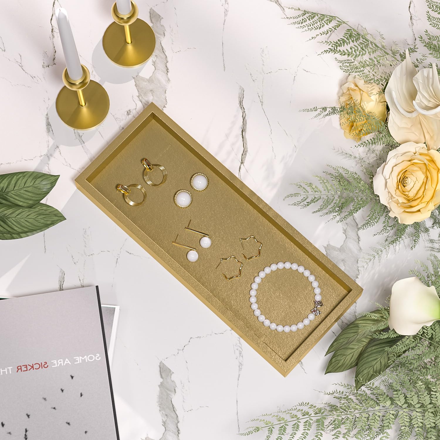 Zhws Bathroom Tray For Soap Dispenser, Vanity Tray For Perfume, Jewelry, Candle, Makeup, Decorative Tray, Kitchen Tray Counter O