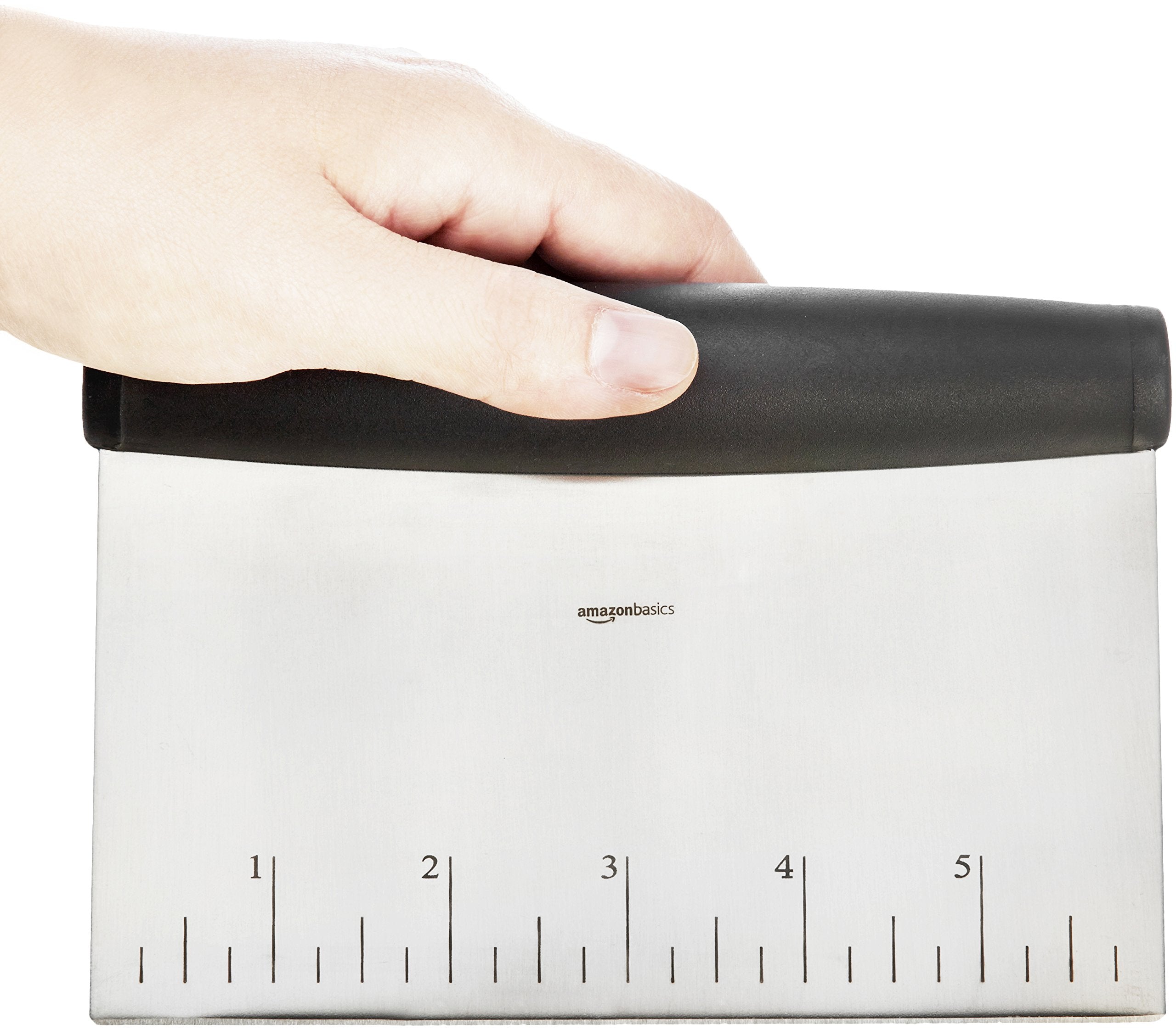 Amazon Basics Multi-Purpose Stainless Steel Scraper/Chopper With Contoured Grip, 6-Inch, Silver, Black