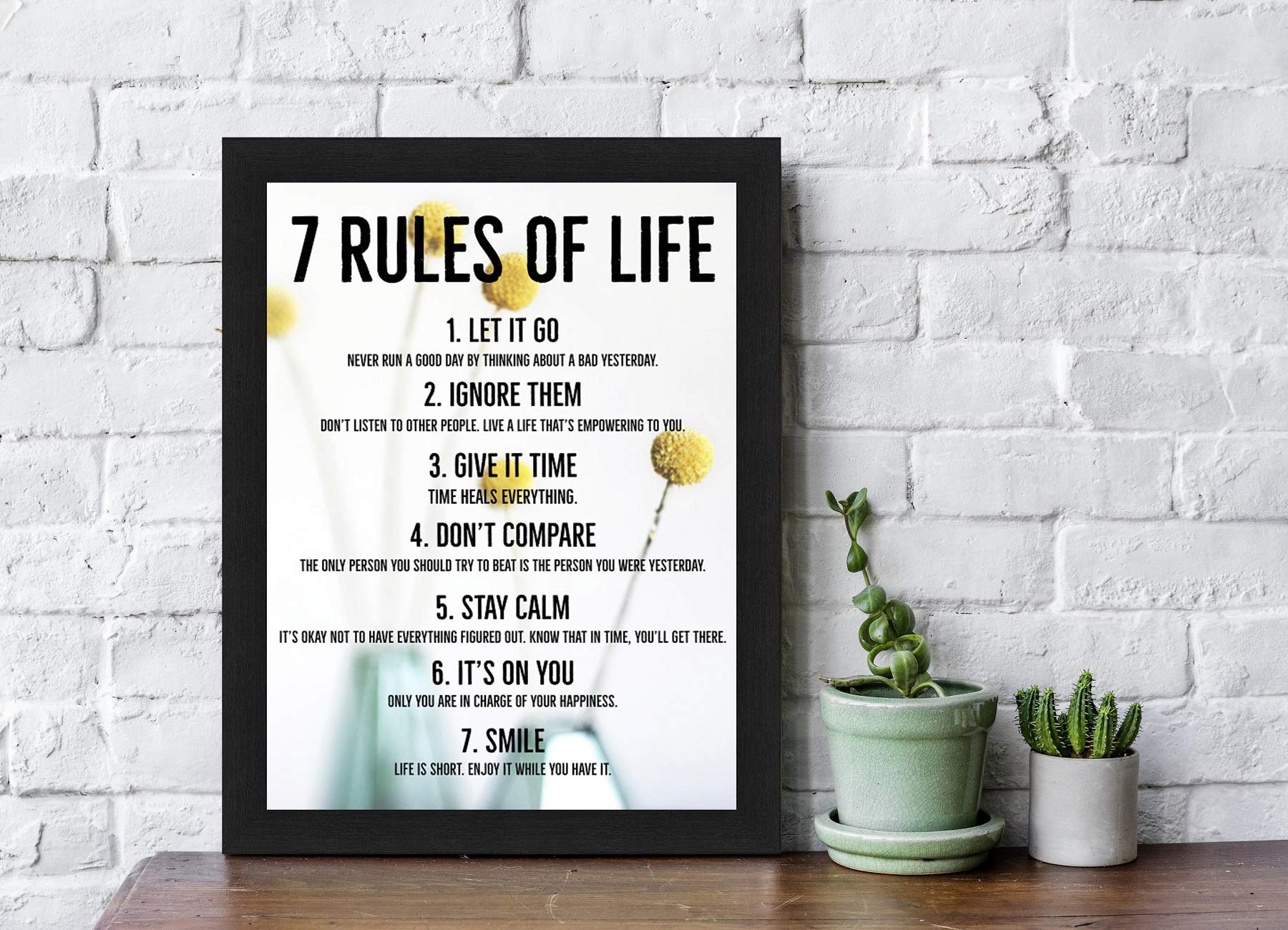 Interio Crafts 7 Rule Motivational Framed Poster Quote Wall Poster For Living Room Bedroom Office Wall Decoration (White,13X10 I