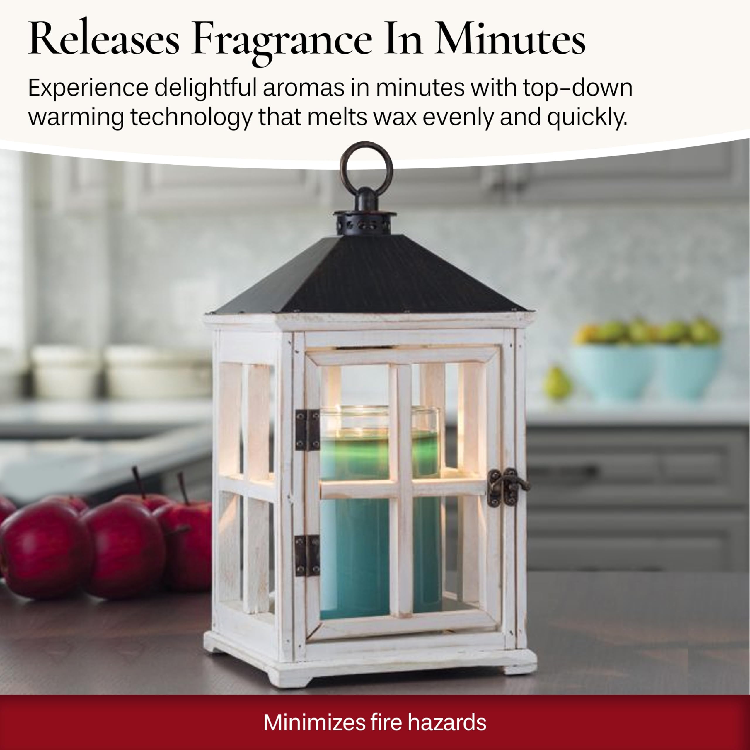 Candle Warmers Etc. White Wooden Farmhouse Candle Warmer Lantern - for Top-Down Warming & Flame-Free Fragrance