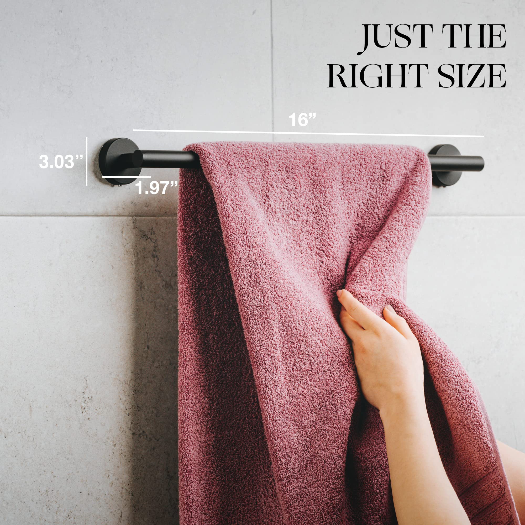 Marmolux Acc - 16'' Matte Black Towel Bar for Bathroom - Hand Towel Holder Towel Rod - Bathroom Towel Racks - Towel Hanger Heavy Duty Wall Mount Bathroom Hardware Stainless Steel