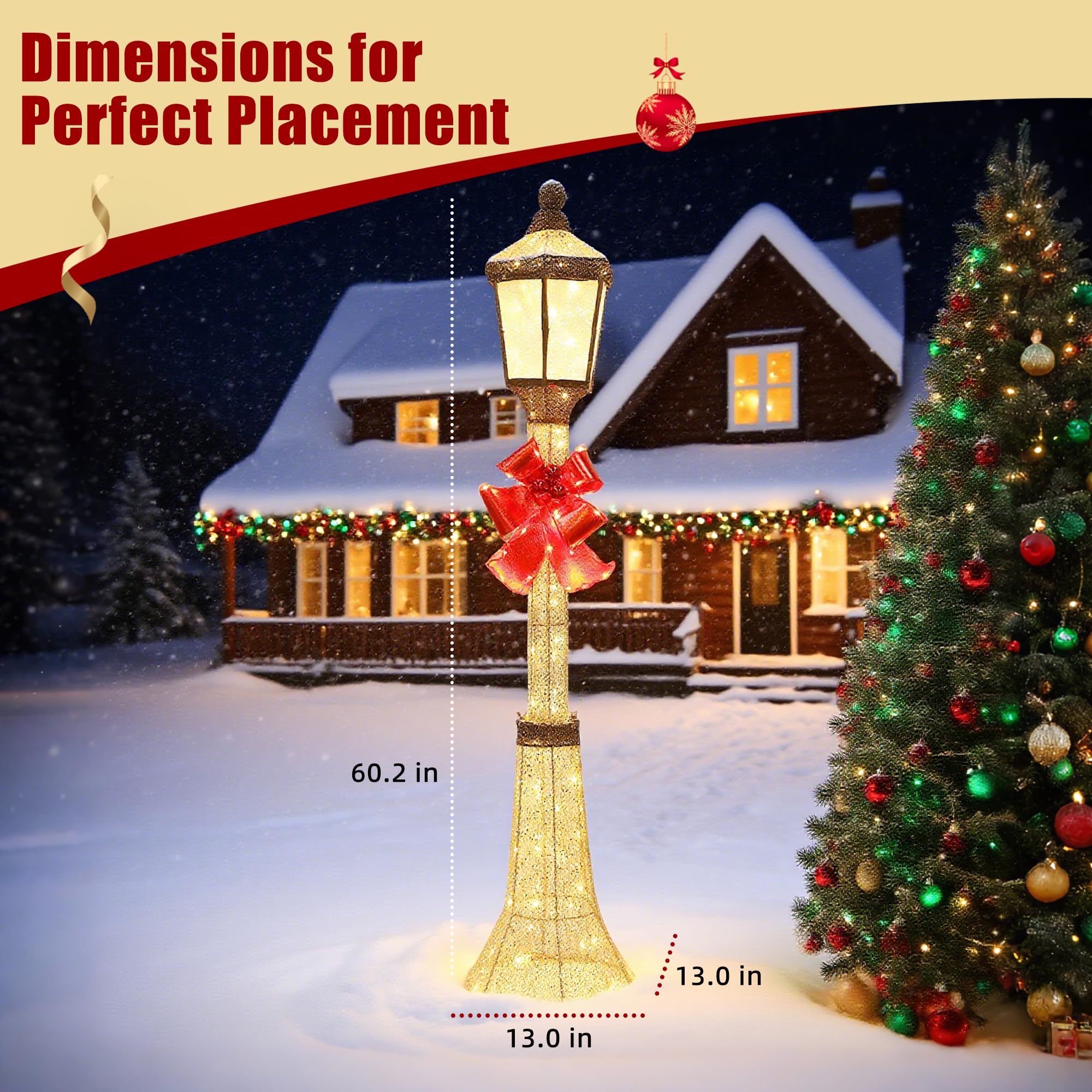 60-Inch Outdoor Christmas Decorations Outdoor Lighted Lamp Post 3D Lamppost LED Lighted Post Christmas Decoration with 128 LED L