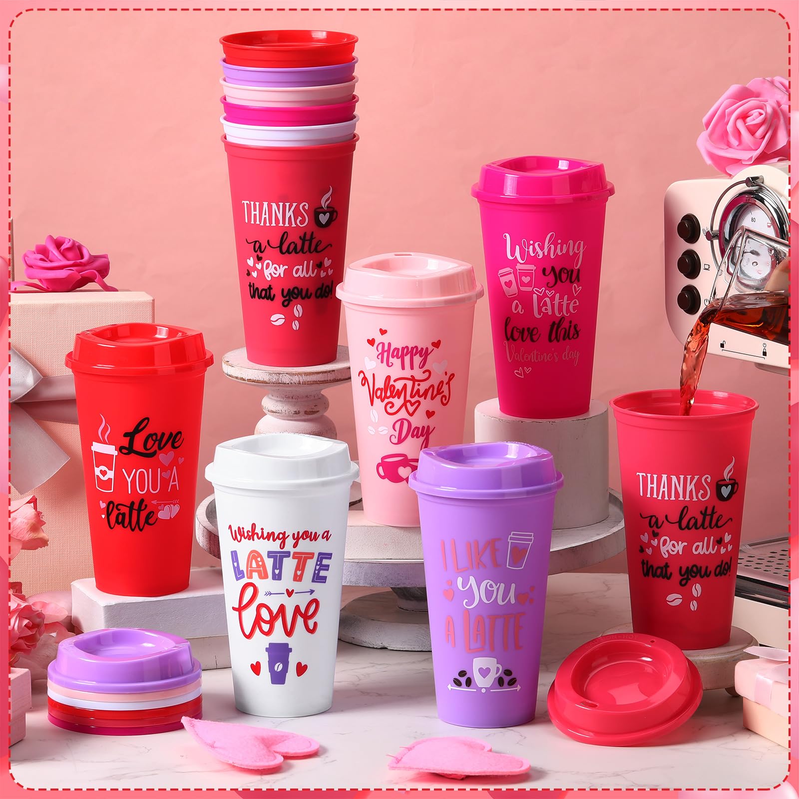 Pickmesh 12 Pack Valentines Day Gifts For Teachers Valentines Day Cup Reusable Coffee Cup 16 Oz For Women Back To School Gift Wi