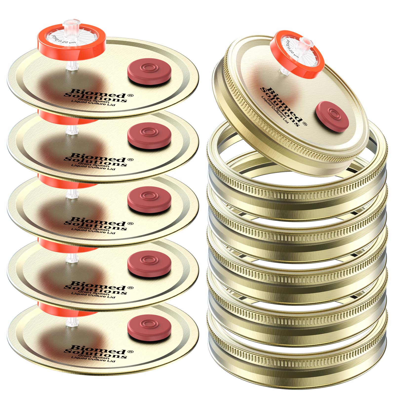 6Pcs Wide Mouth Liquid Culture Lid,Split-Type Grain Spawn Cultivation Mason Jar Lid With 0.22Um Ptfe Syringe Filter & 20Mm Self