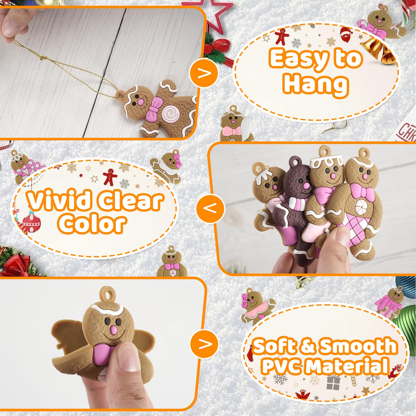 Gingerbread Man Ornaments Christmas Tree Decorations - 36pcs Pink Gingerbread Man Christmas Decorations Hanging Ornaments for Ho