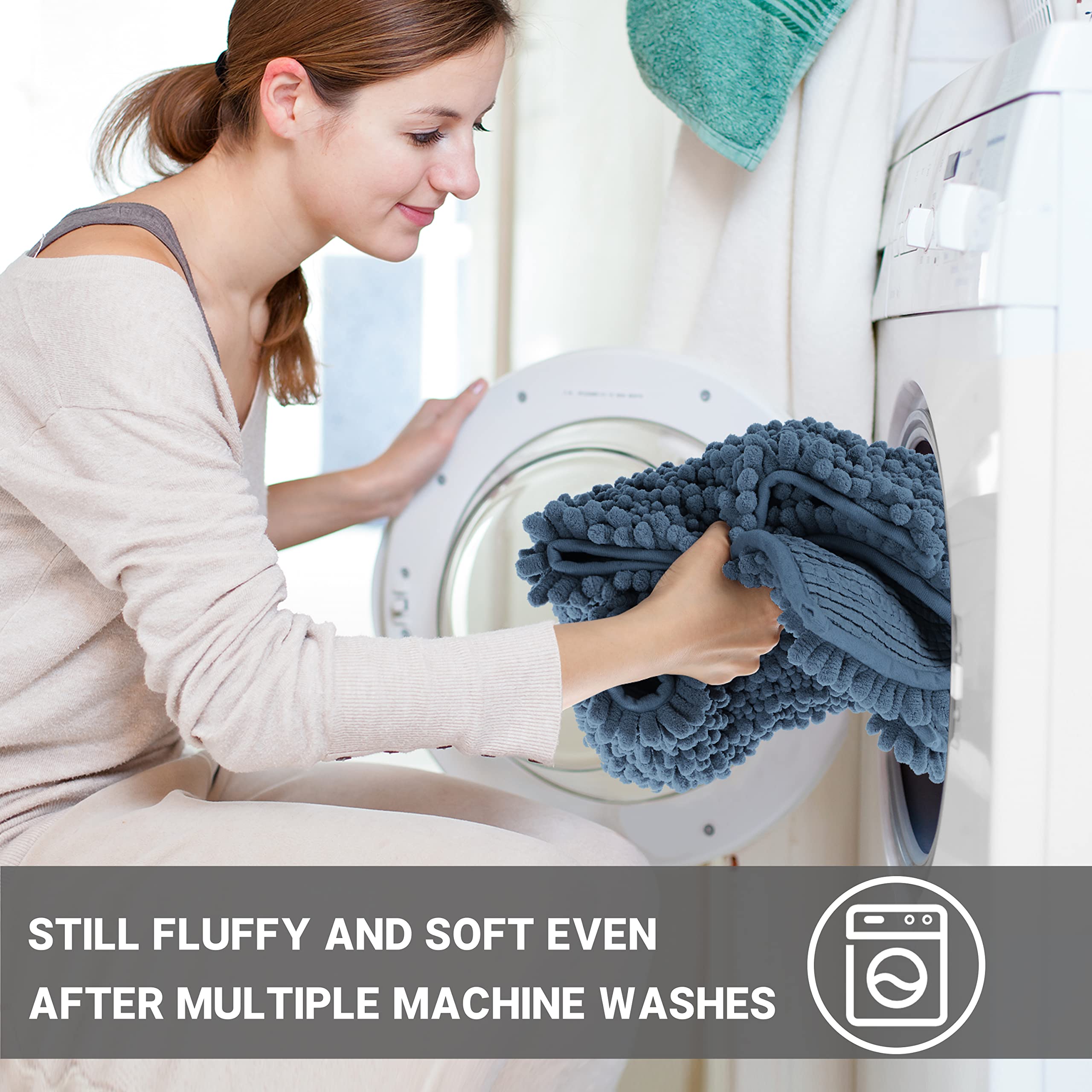 Yimobra Bathroom Rugs Sets 3 Piece, Fluffy Plush Chenille Baht Room Mats Set With Toilet Rug U Shaped, Shaggy Absorbent Non Slip