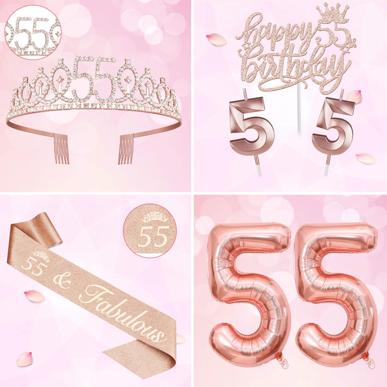 55 Birthday Decorations For Women Including 55Th Birthday Sash, 55 Birthday Tiara, Birthday Candles And Cake Topper, Number 55 B