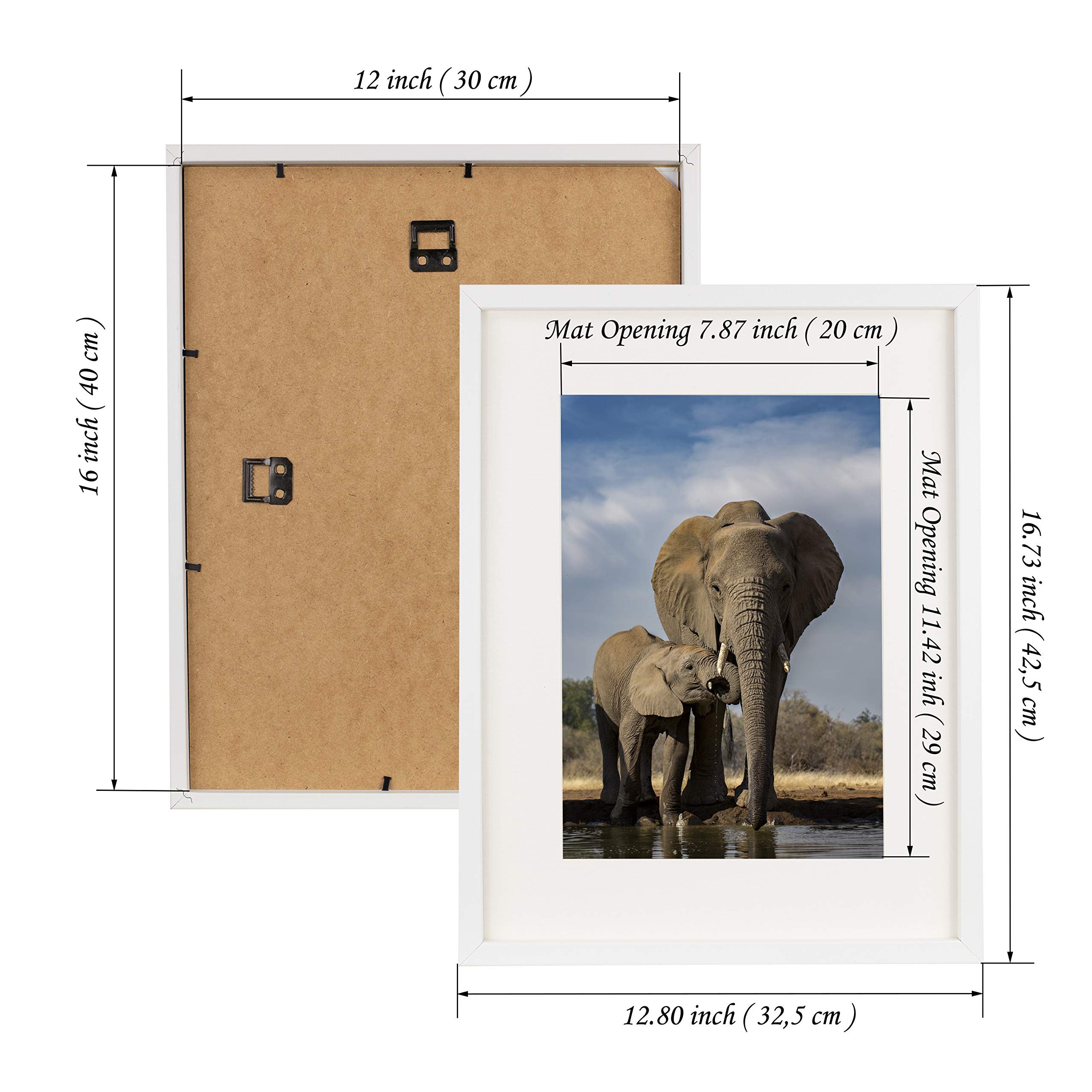 BD ART 12x16 (30x40 cm) White Picture Frame Made of Wood and High Definition glass Display Pictures 8x12 with Mat or 12x16 Without Mat - Vertical and Horizontal Wall Mounting
