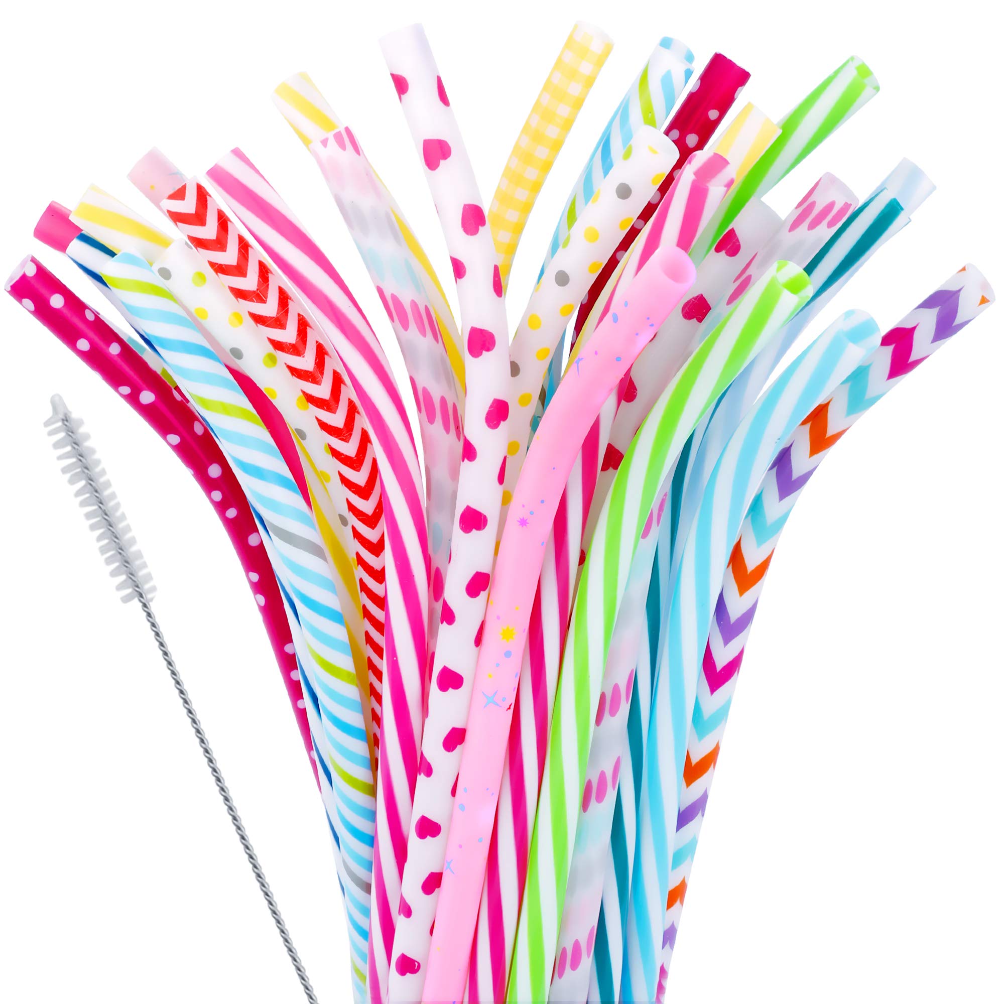 Janyun 30 Pcs Heart Shaped Straws Pink Plastic Straws, Reusable Valentines Straws Cute Pink Heart Drinking Straws For Valentines