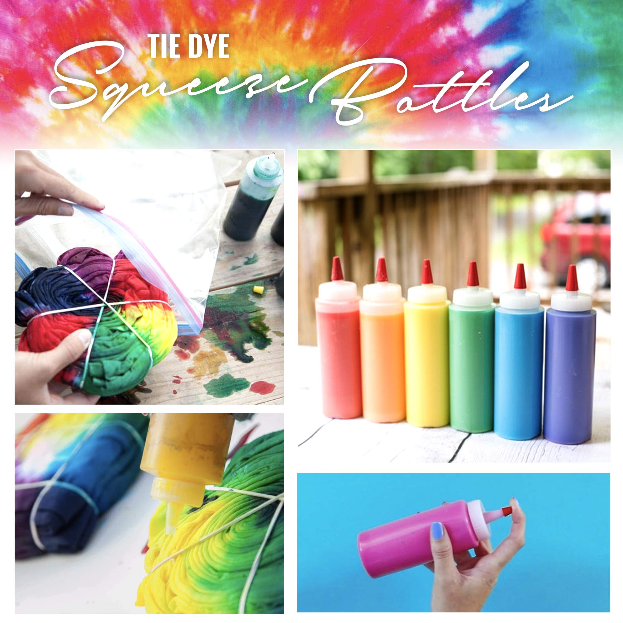 Pixiss Tie Dye 8Oz Squeeze Bottles (6 Pack) With 2'' Funnel - Precise Dispenser For Arts And Crafts - Perfect For Liquid Or Powd