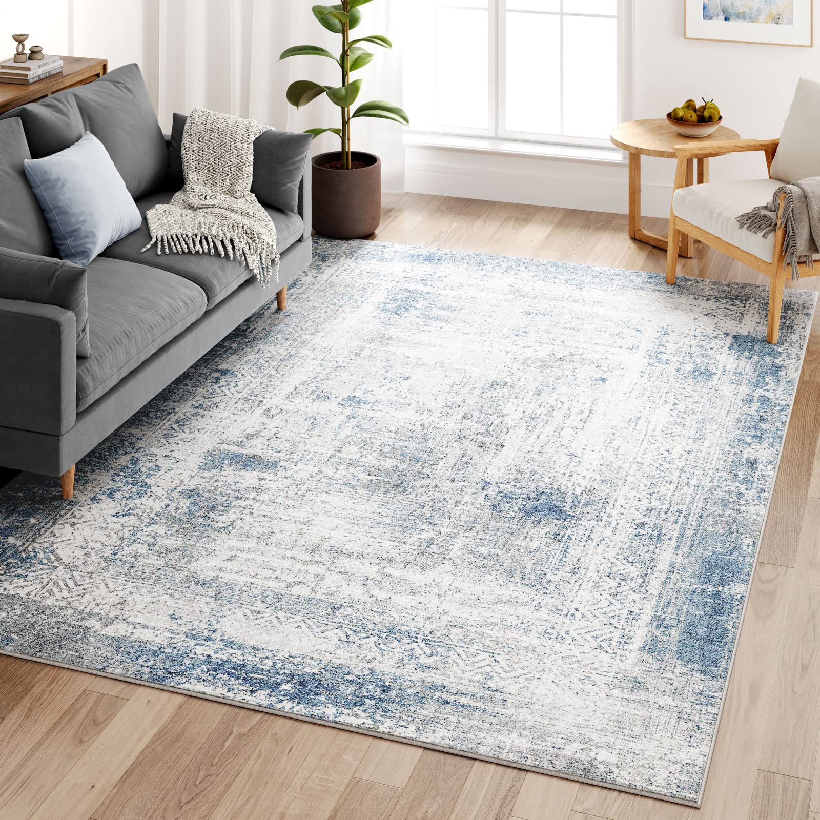 Dripex Modern Abstract Collection Area Rug, Non-Slip & Non-Shedding 6x9 Rug Blue Fluffy Carpet for Bedroom Kitchen Living/Dining