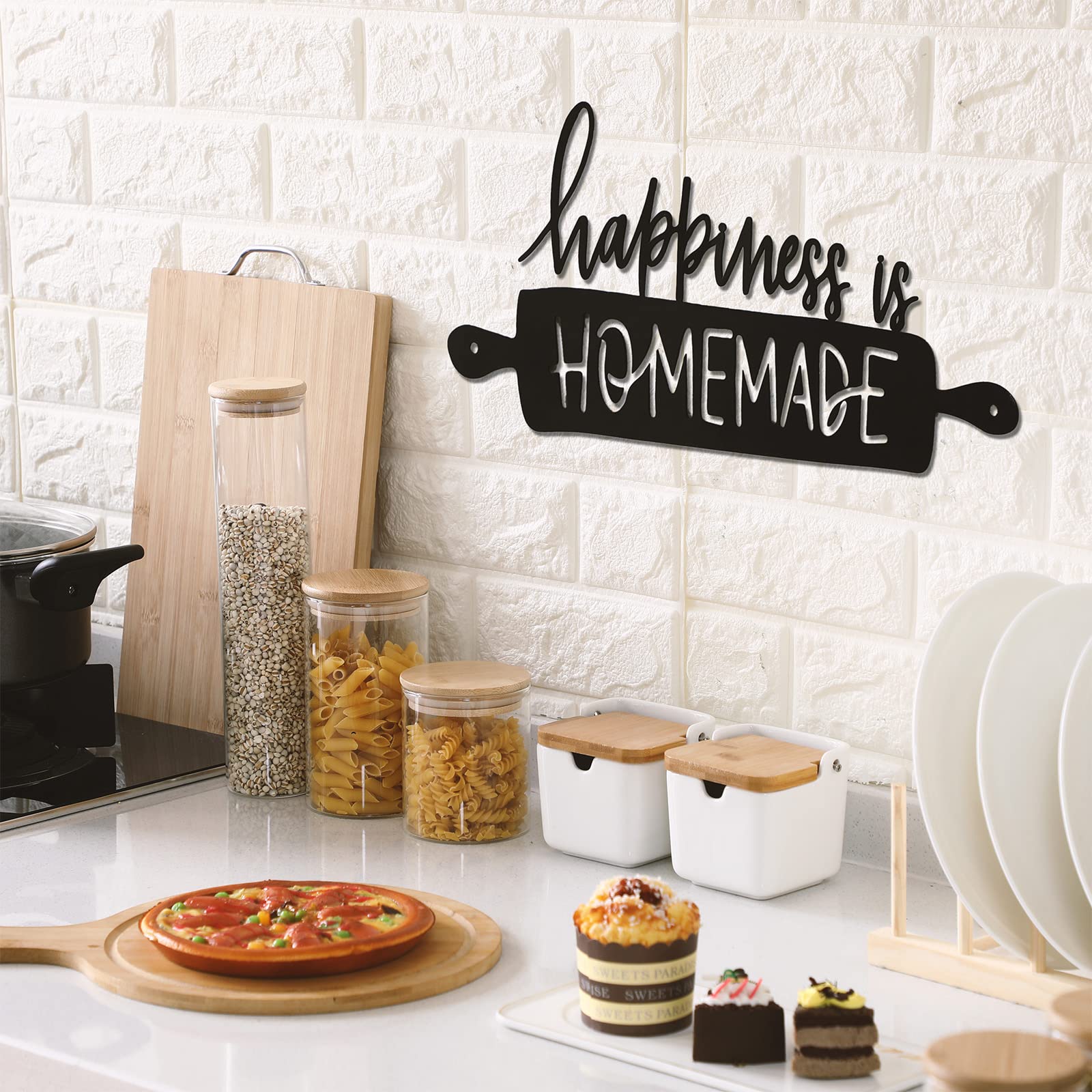 Funrous Kitchen Wall Art Decor Happiness Is Homemade Metal Sign Black Rustic Farmhouse Kitchen Decor Hanging Decorative Signs an