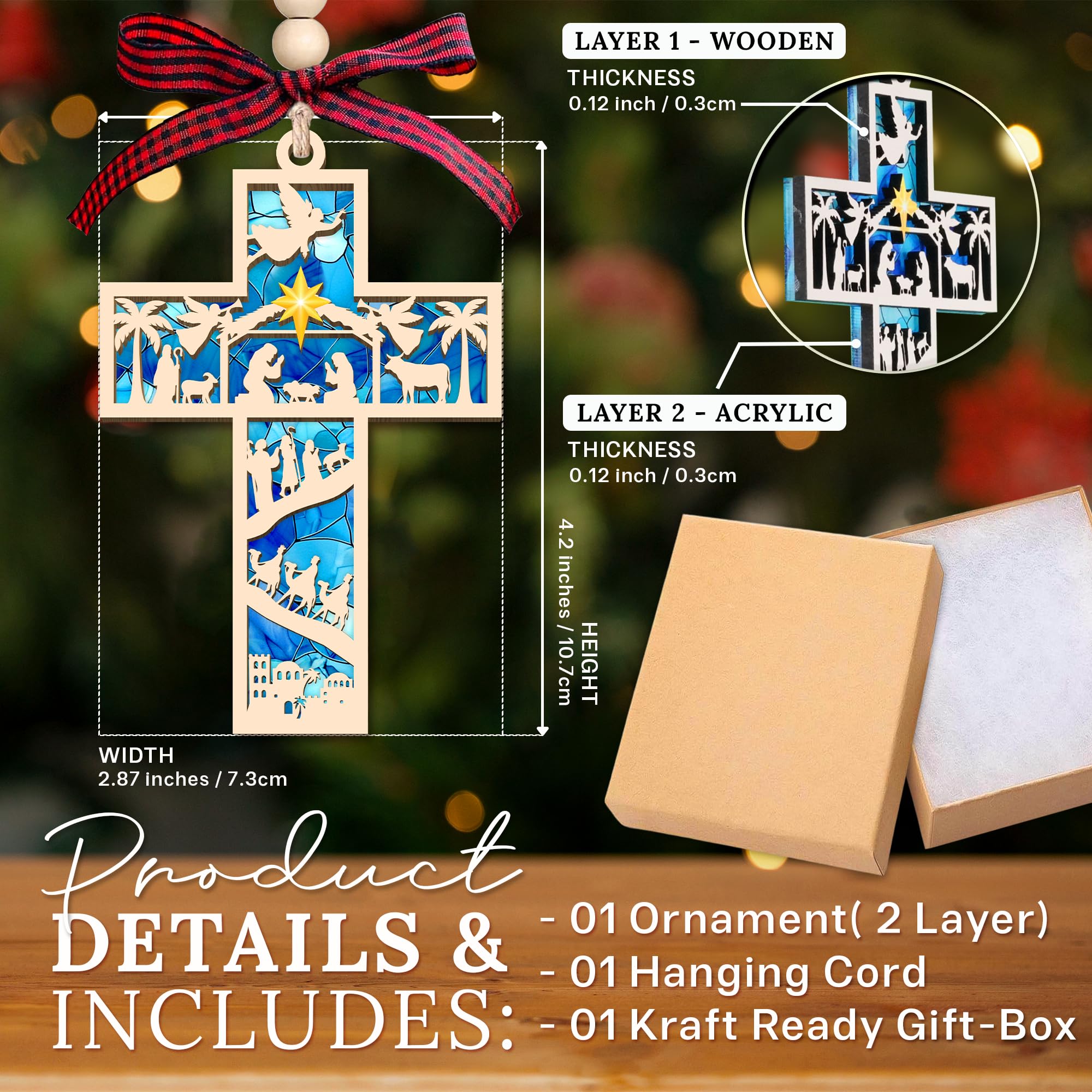 HEXMOZ Nativity Cross Ornament for Christmas Tree - Religious, Christian Christmas Ornaments 2025 Gifts for Family - Acrylic Woo