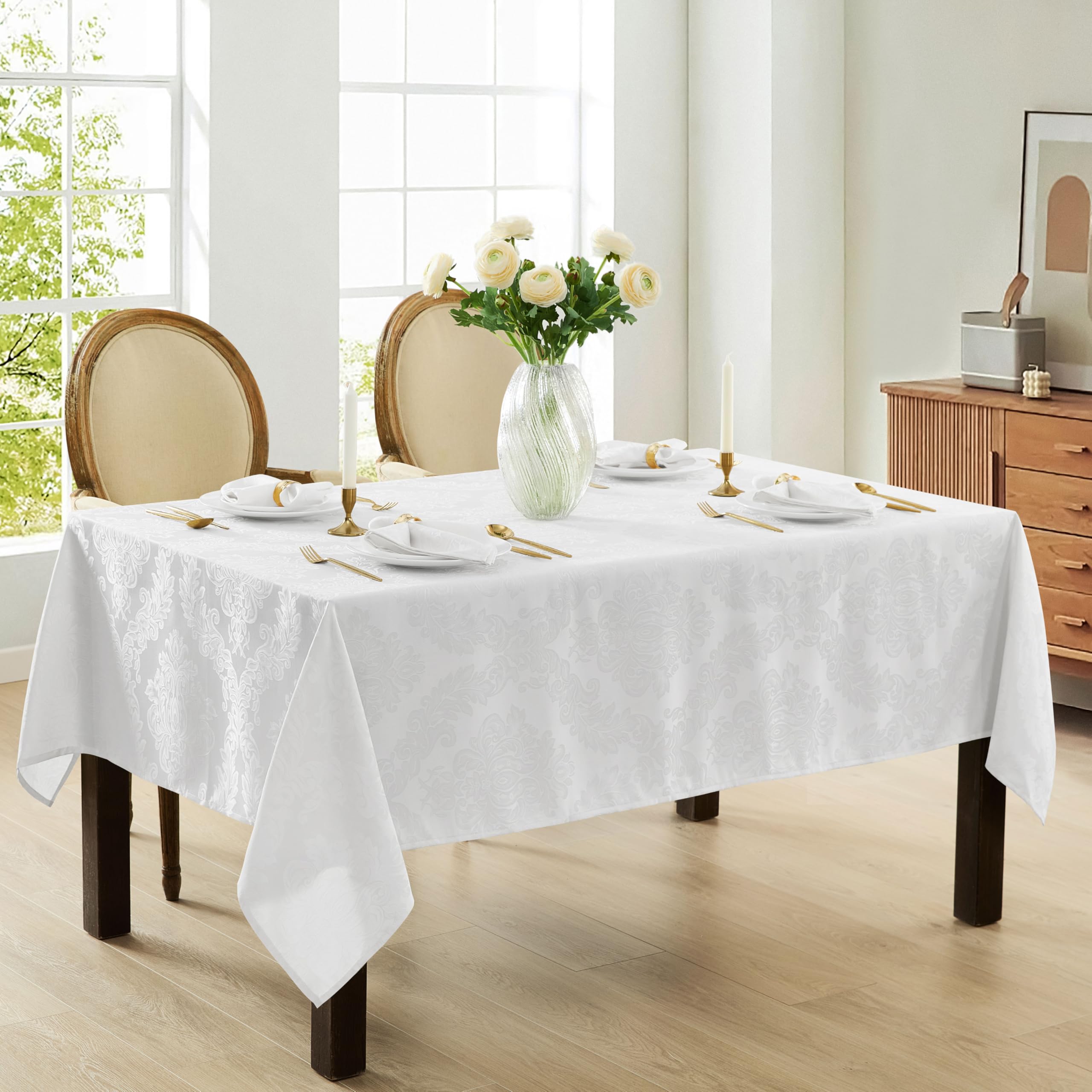 Newbridge Barcelona Luxury Damask Fabric Tablecloth, 100% Polyester, N ...
