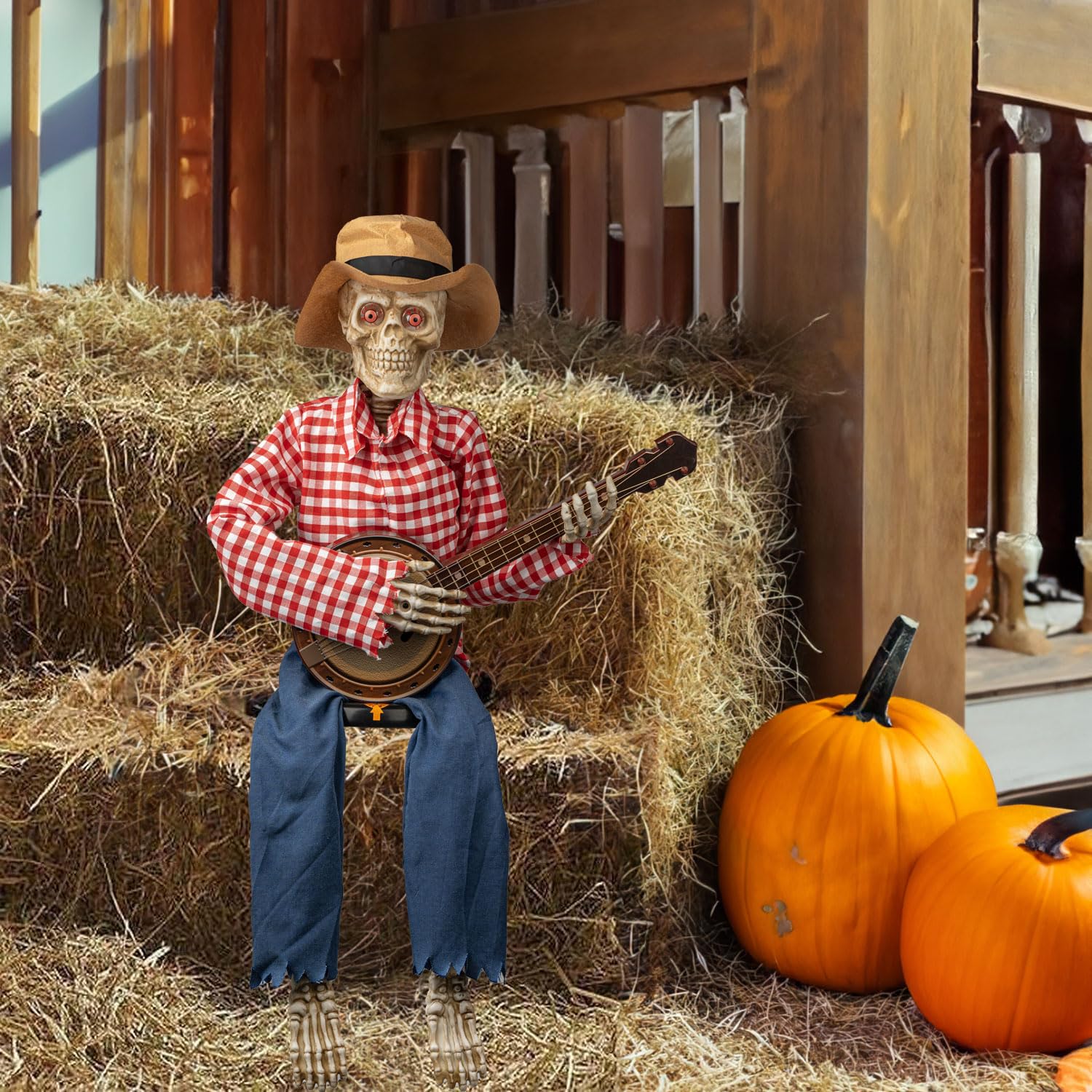 39 Fall Thanksgiving Banjo Playing Skeletons - Animated Scarecrow Decorations Autumn Harvest Day Gifts Halloween Fall Prop Decor