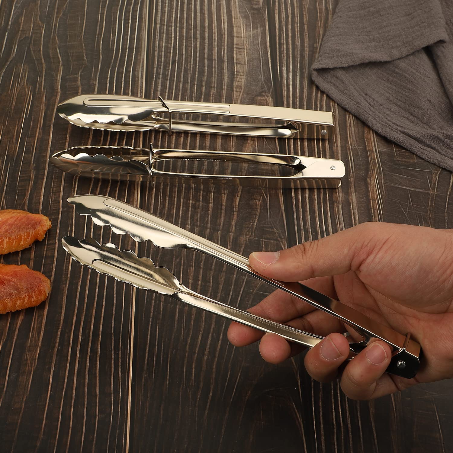 Msy Bigsunny 9 Inch Food Tongs For Cooking And Serving- Aluminum Kitchen Utensil - Set Of 3 (Silver)
