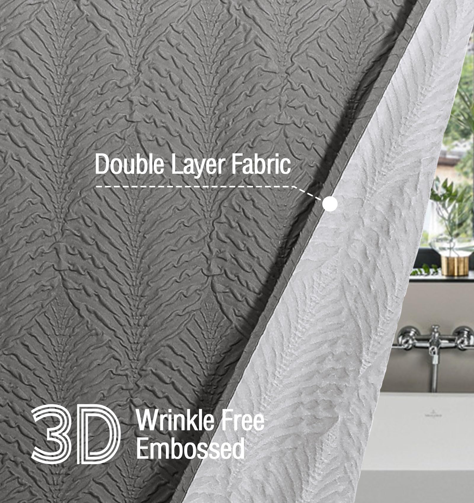 Gibelle Ombre Grey Shower Curtain For Bathroom, 3D Embossed Textured Fabric Shower Curtain, Modern Farmhouse Chic Soft Cloth Sho