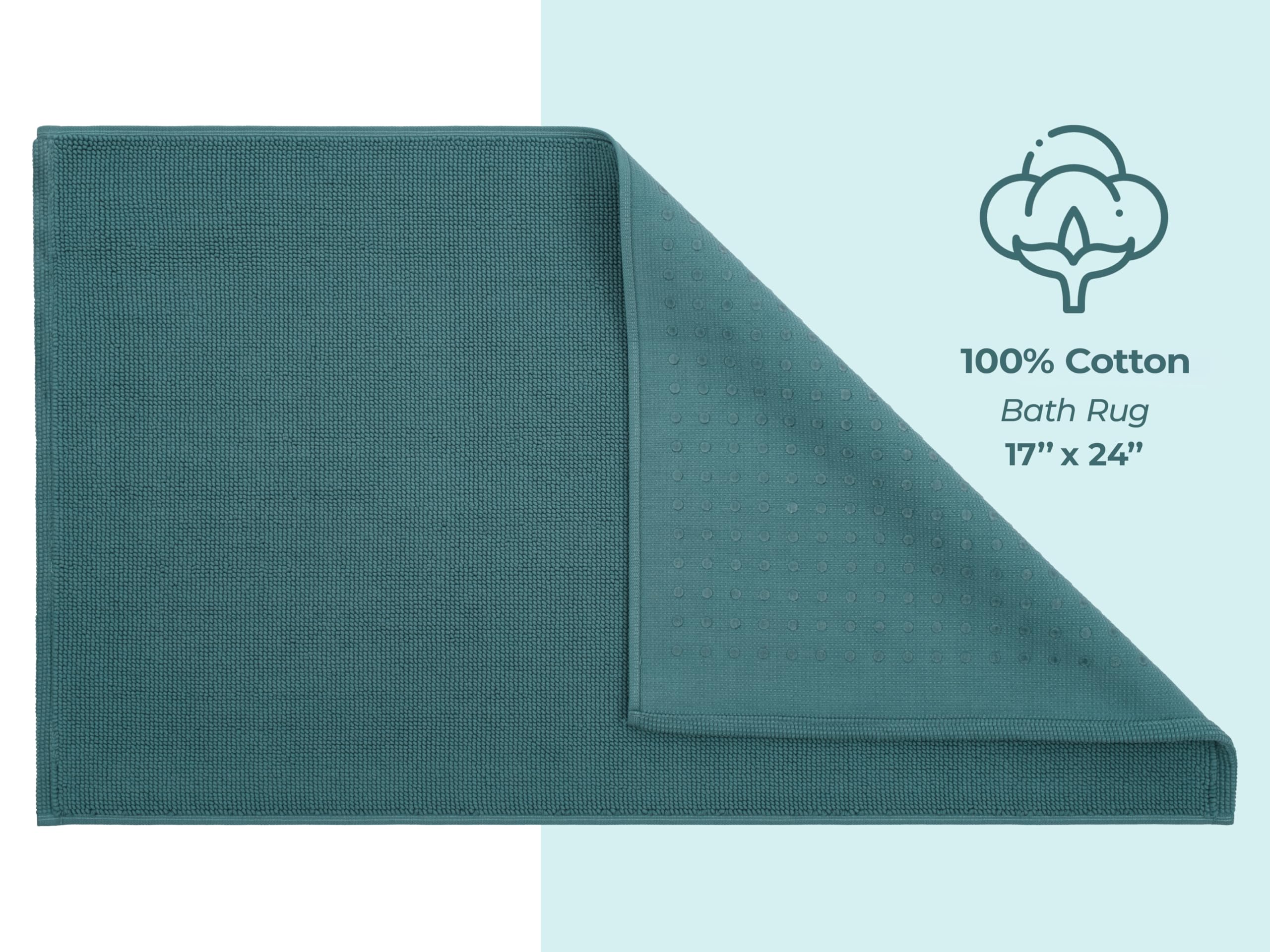 American Soft Linen Bath Rug  17 in 24 in 100% Cotton Bath Mats Rugs for Bathroom  Non Slip Washable Shaggy Form Area Rugs  Colonial Blue Bath Rug