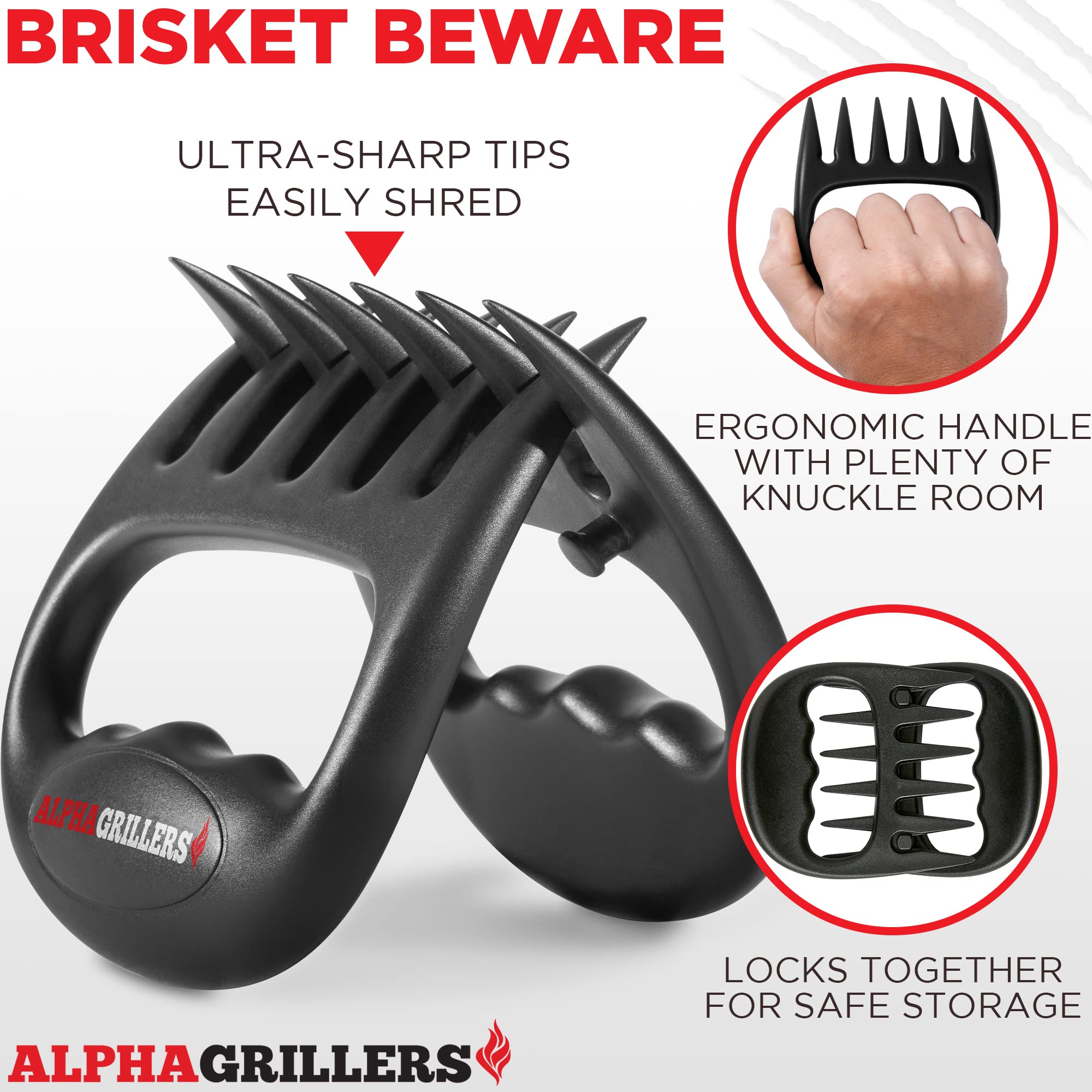 Alpha Grillers Meat Shredder Claws - Black Nylon BBQ Accessories for Cooking & Shredding - Ideal Gifts for Men, Dad, Husband, Boyfriend
