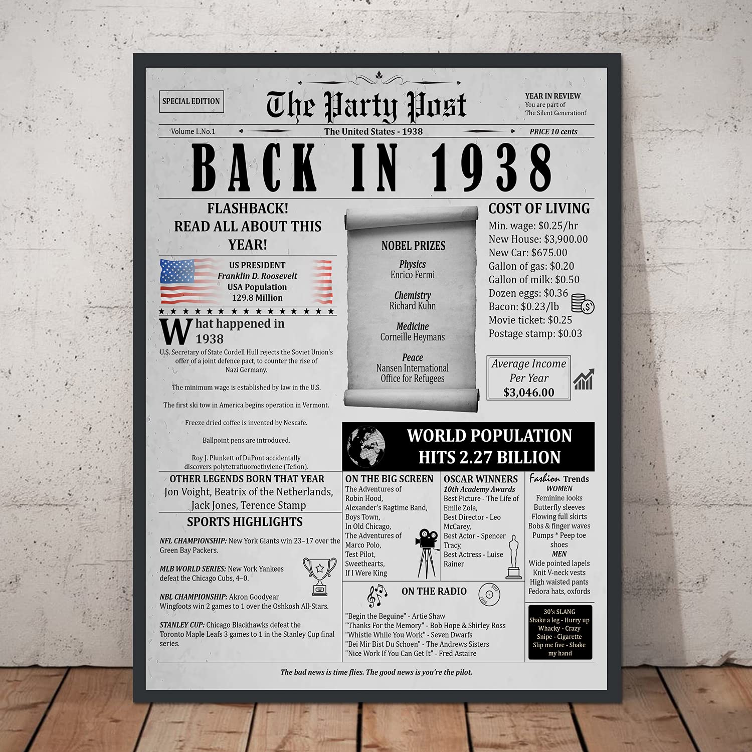 87Th Birthday Poster 8 X 10 Party Sign - Born 87 Years Ago Table Party Supplies. Back In 1938 Home Decor Bday Card. Wedding Anni