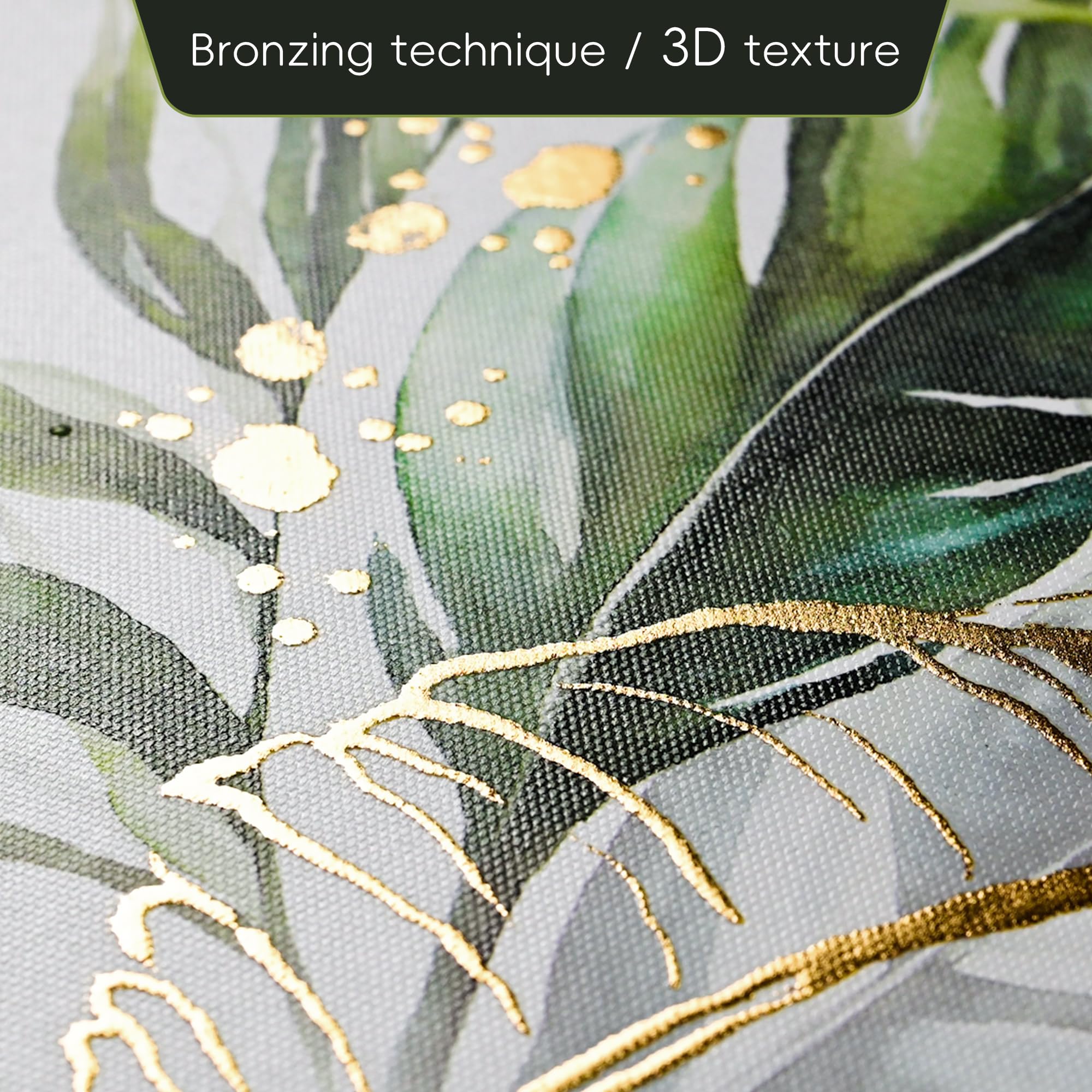 Artbyhannah Canvas Wall Art For Living Room Botanical Wall Art Gold Modern Wall Decor With Green Plant Prints For Bedroom Bathro