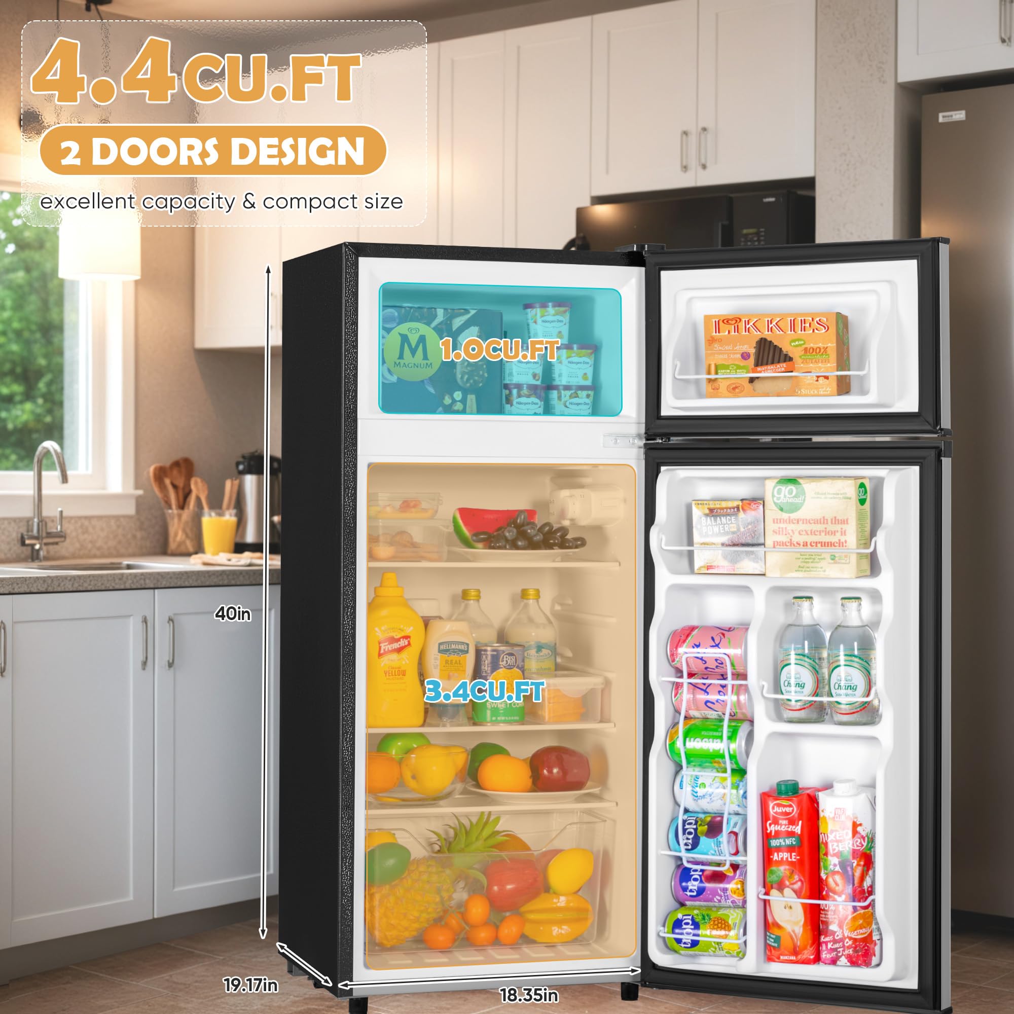 Manastin 4.4 Cu.Ft Mini Fridge With Freezer, Small Fridge With 2 Doors For Office, Kitchen, Dorm And Bedroom, Mini Refrigerator